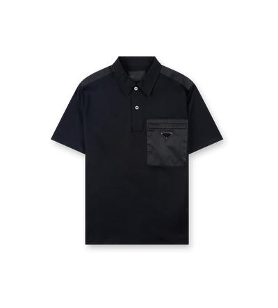 Stretch Cotton Polo Shirt with Re-Nylon Details in Black