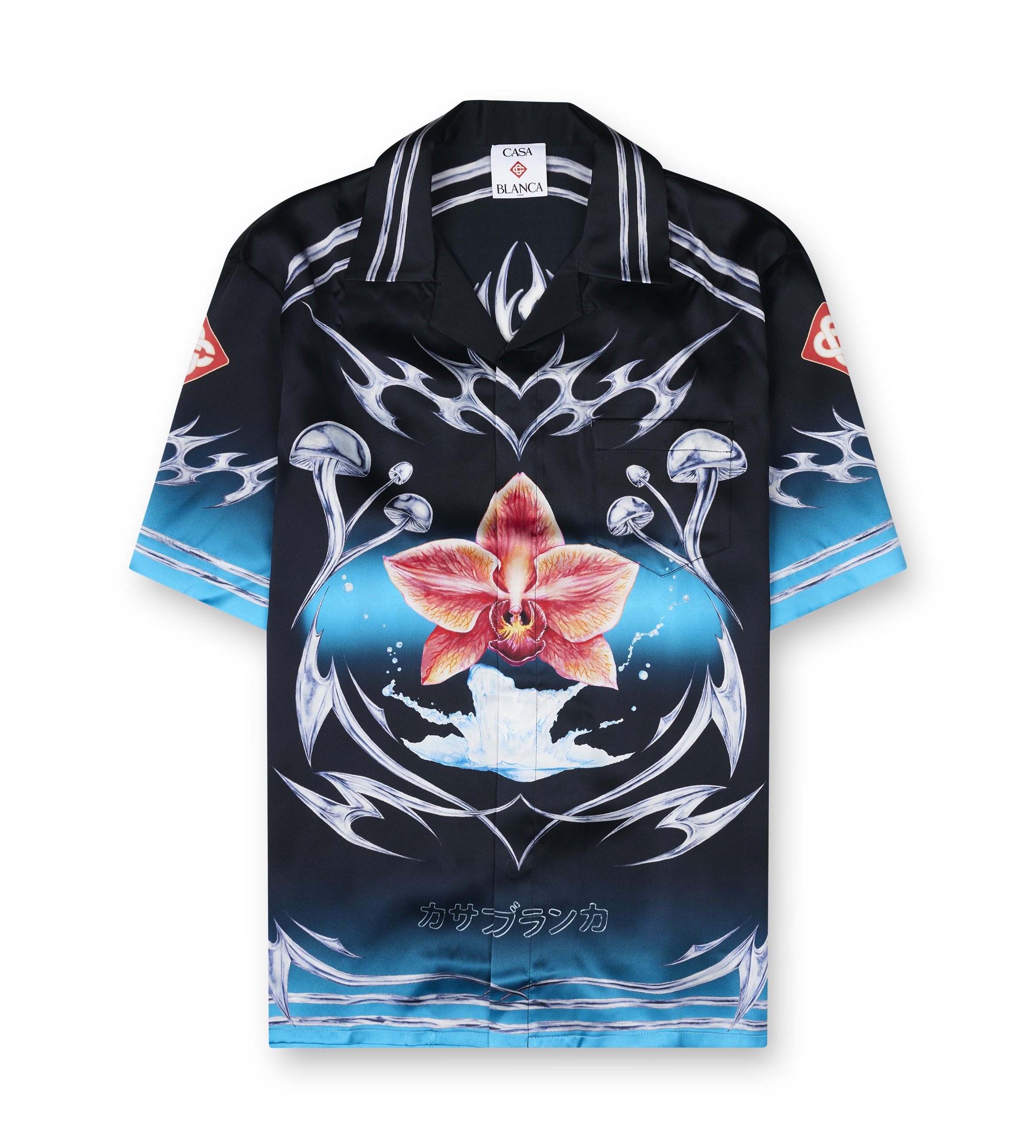 Black multicolor Casablanca shirt with floral blade design 