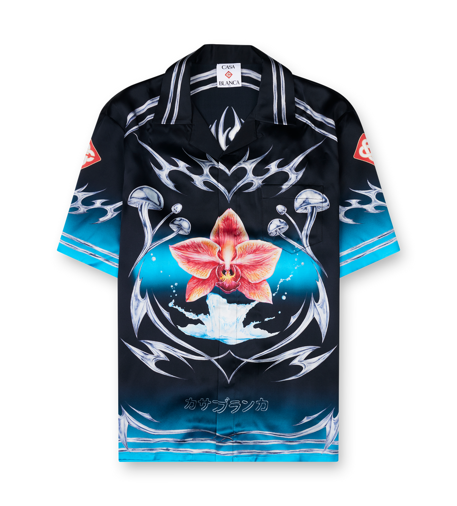 Casablanca Blades Short Sleeve Silk Shirt in Black