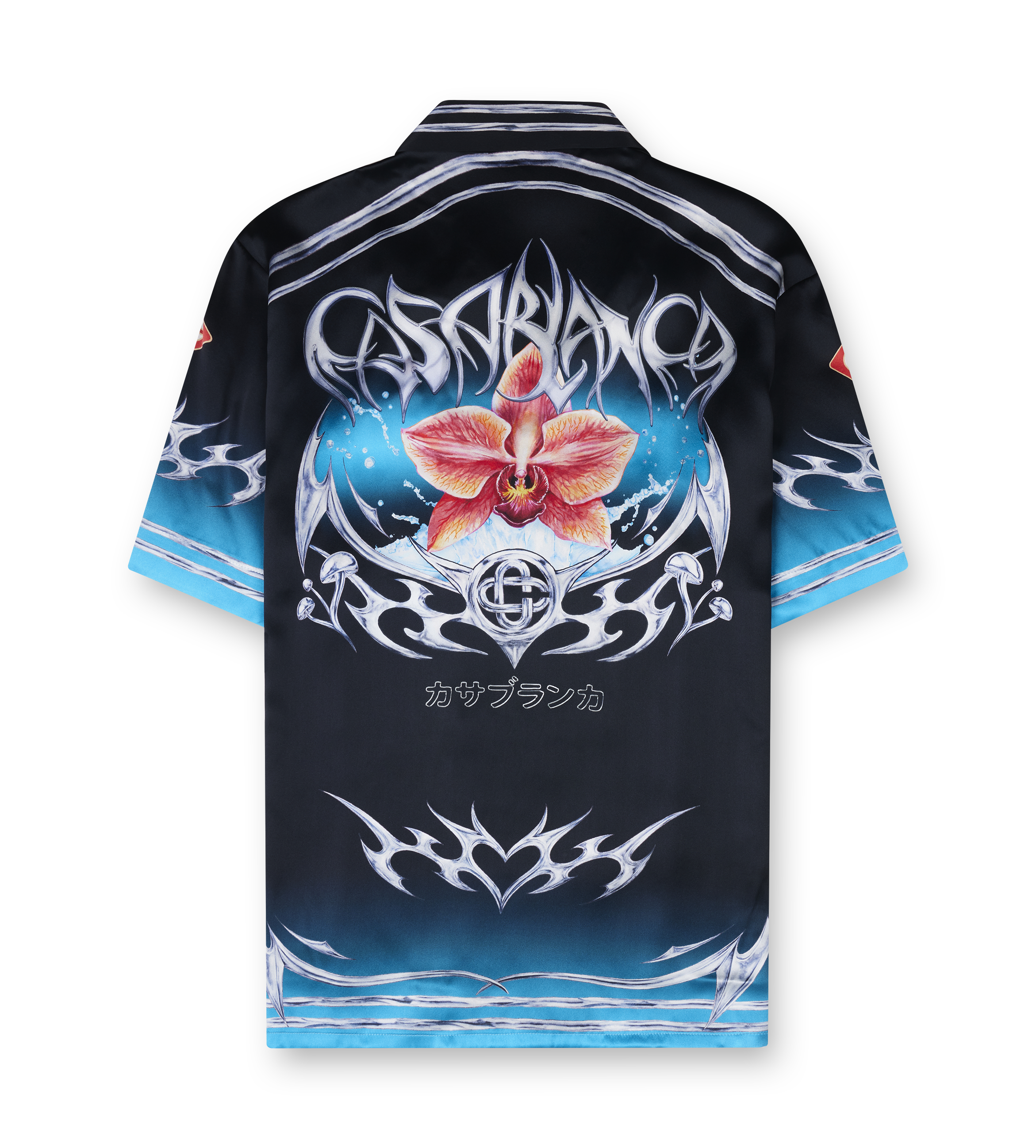 Black multicolor Casablanca shirt with floral blade design 