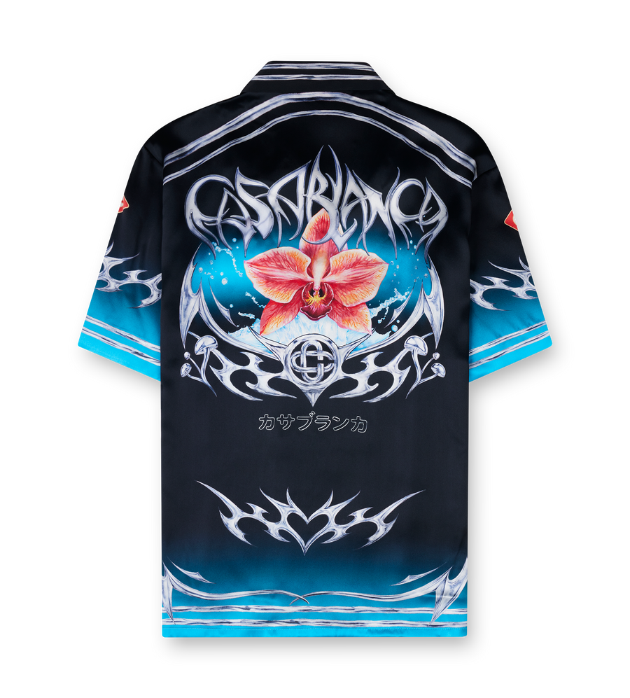 Black multicolor Casablanca shirt with floral blade design 