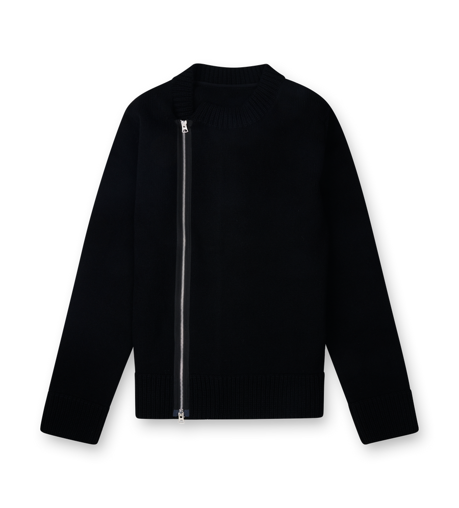 Sacai Wool Knit Blouson Sweater in Black