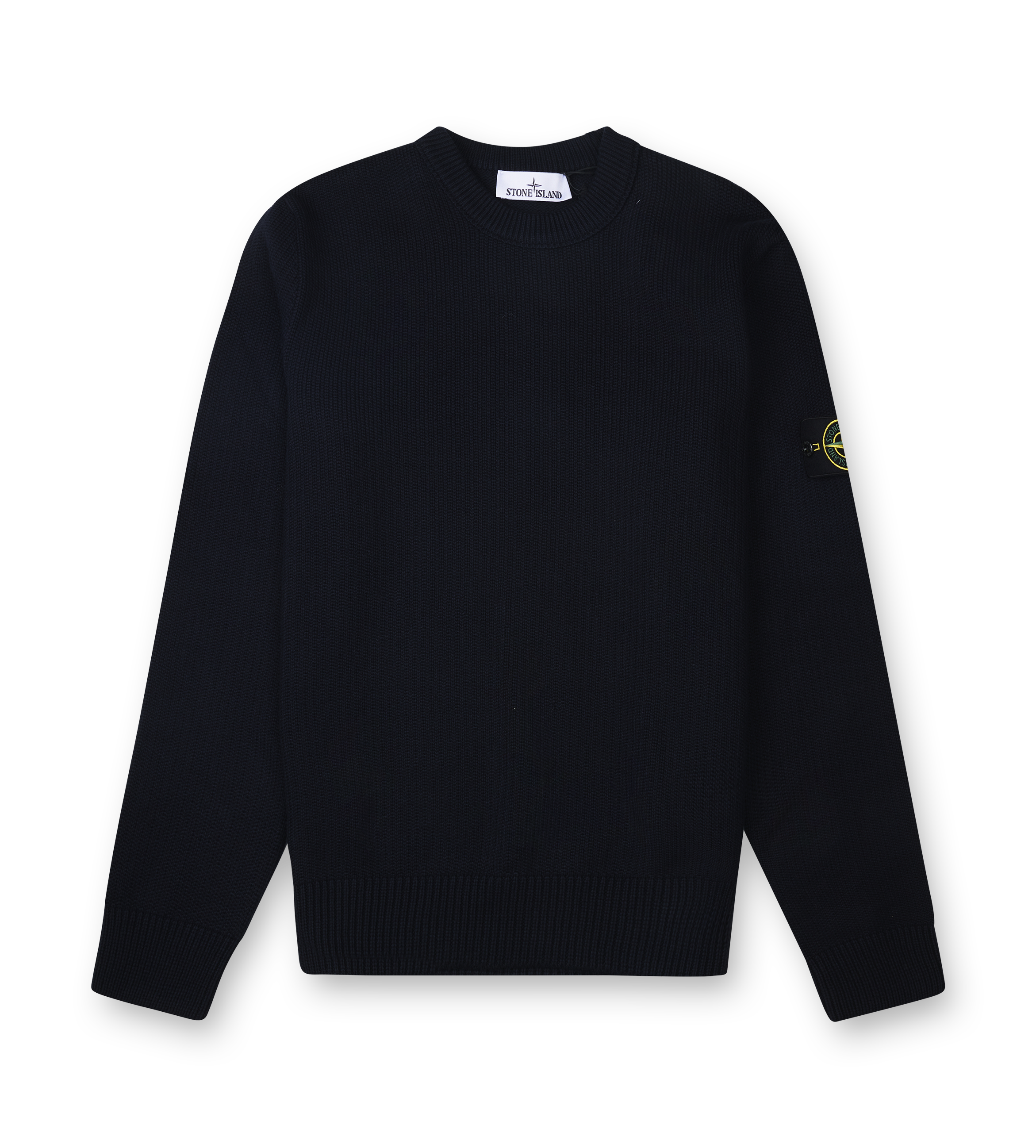 Stone Island Crewneck Jumper with Reverse Stitch Details in Navy Blue