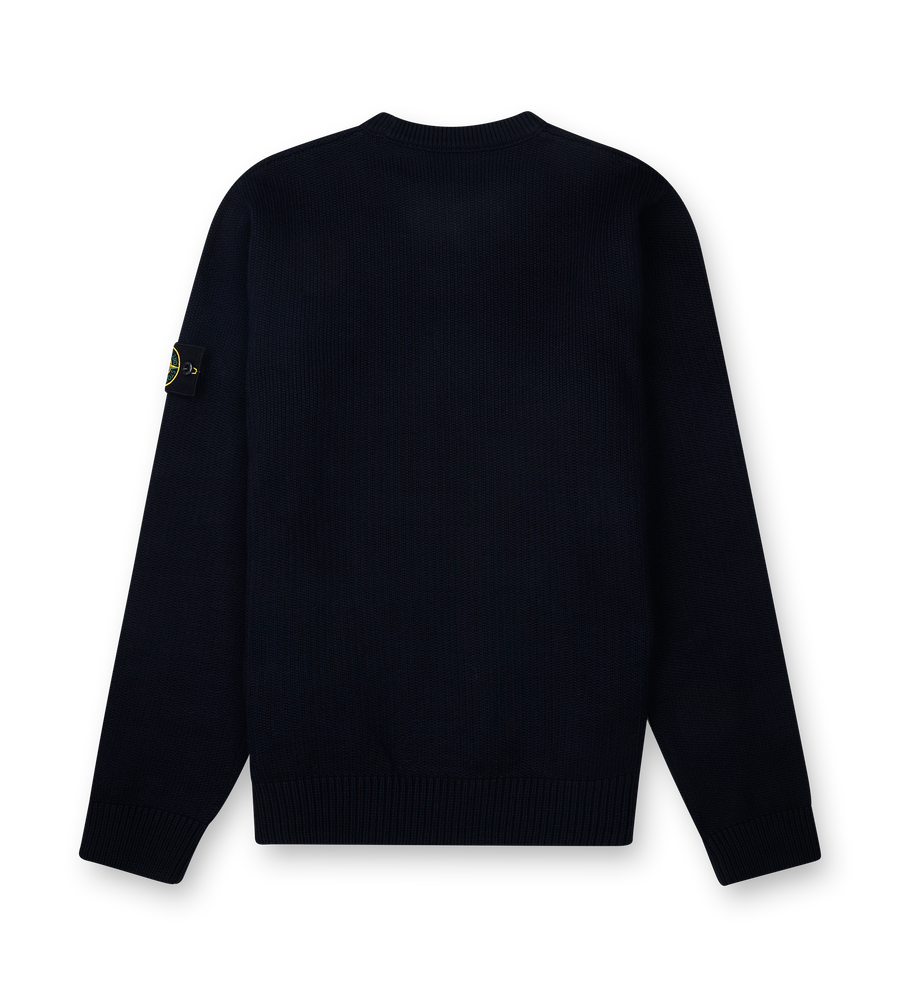 Stone Island Crewneck Jumper with Reverse Stitch Details in Navy Blue
