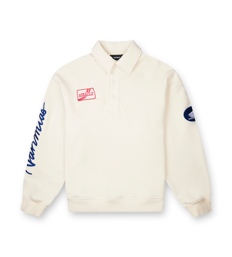 Nahmias L/S Polo Henley Shirt in Egg White