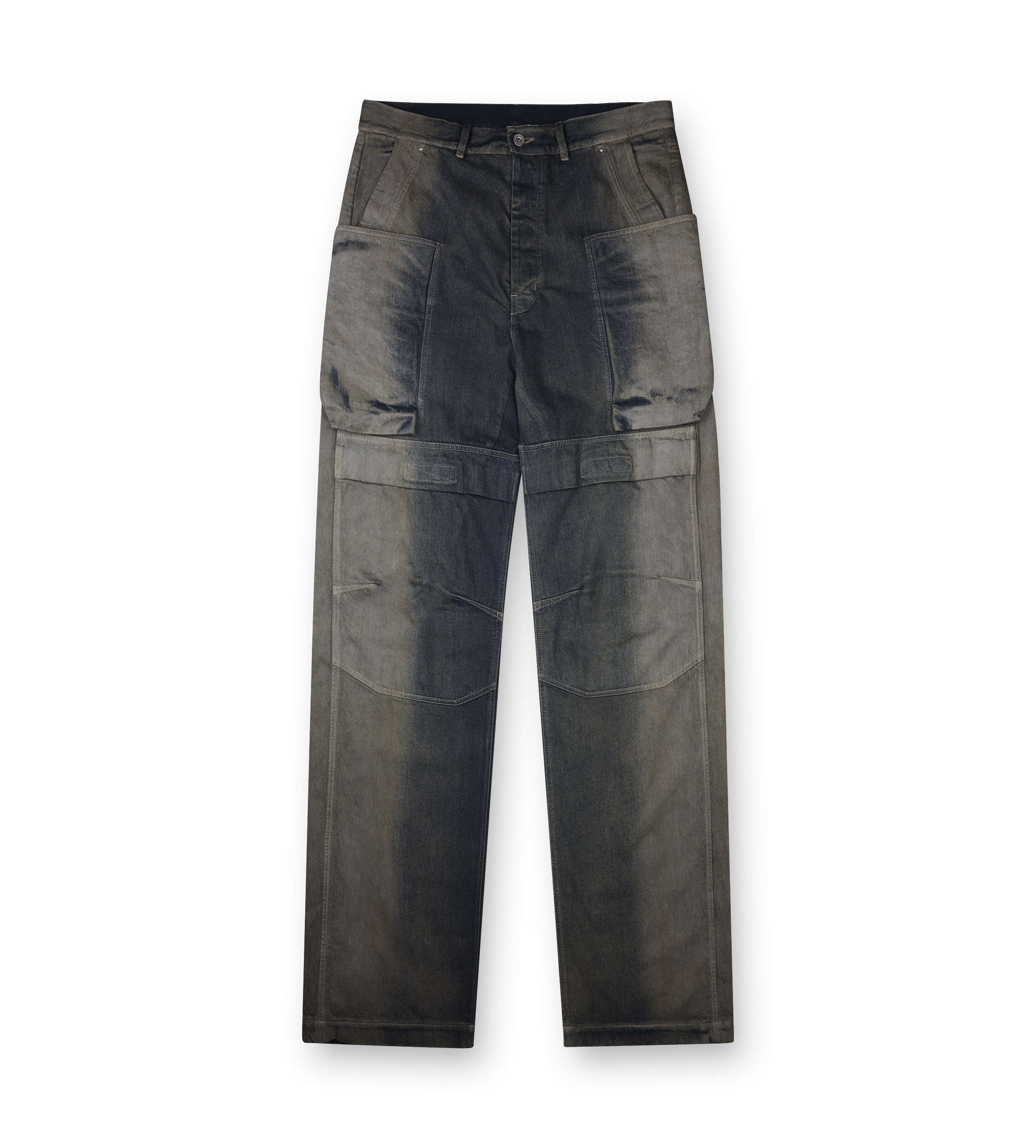 Rick Owens Wide-Leg Cargo Jeans in Faded Grey Denim