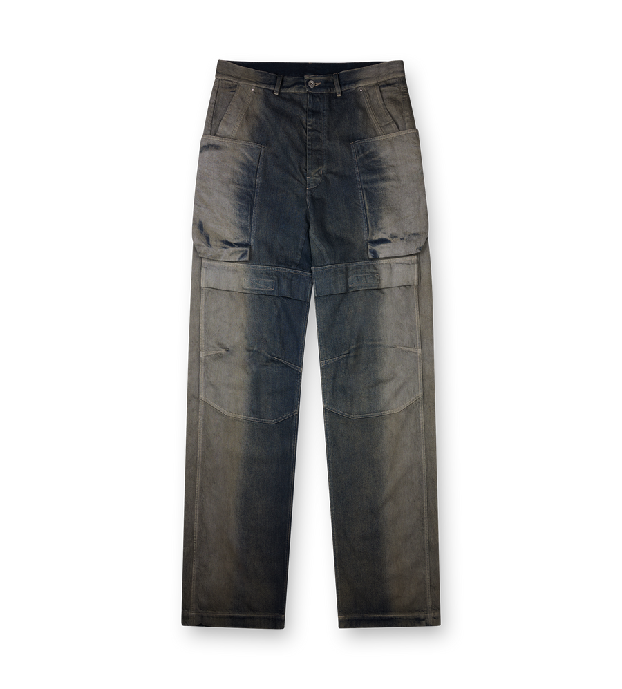 Rick Owens Wide-Leg Cargo Jeans in Faded Grey Denim