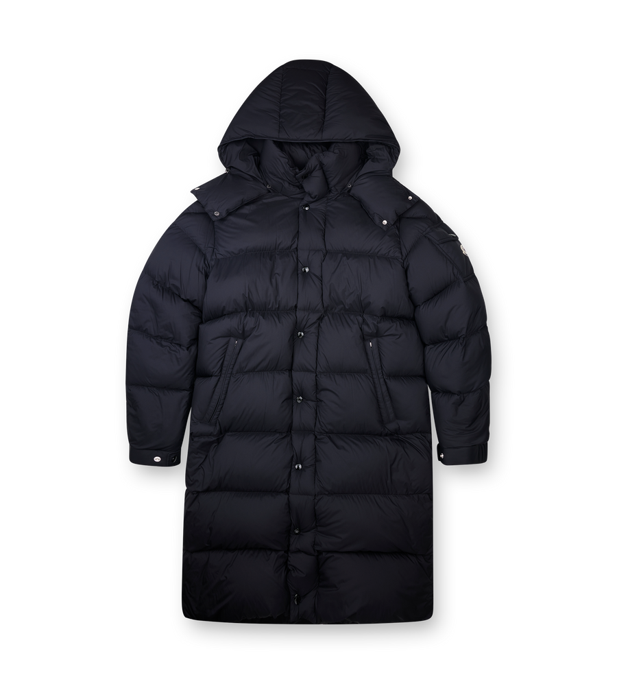 Moncler Hanoverian Hooded Long Down Jacket in Night Blue