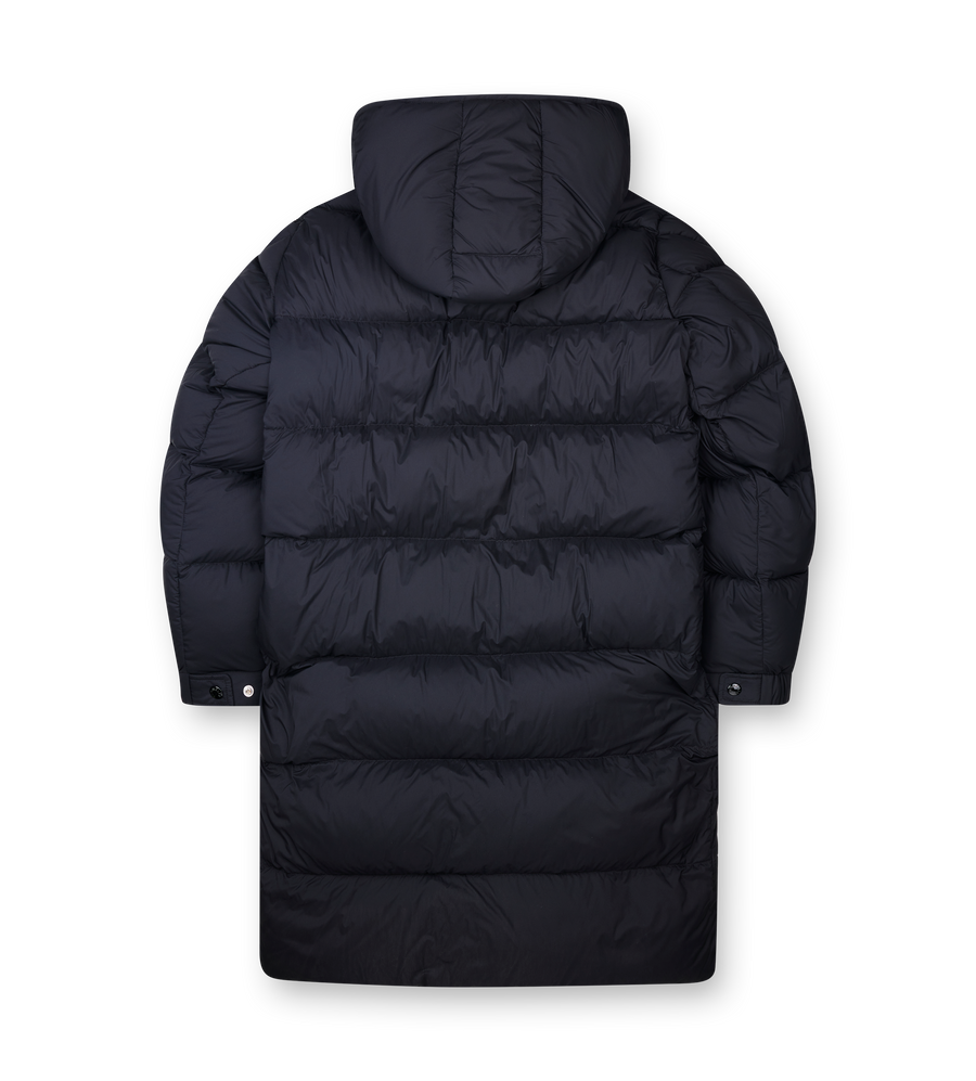 Moncler Hanoverian Hooded Long Down Jacket in Night Blue