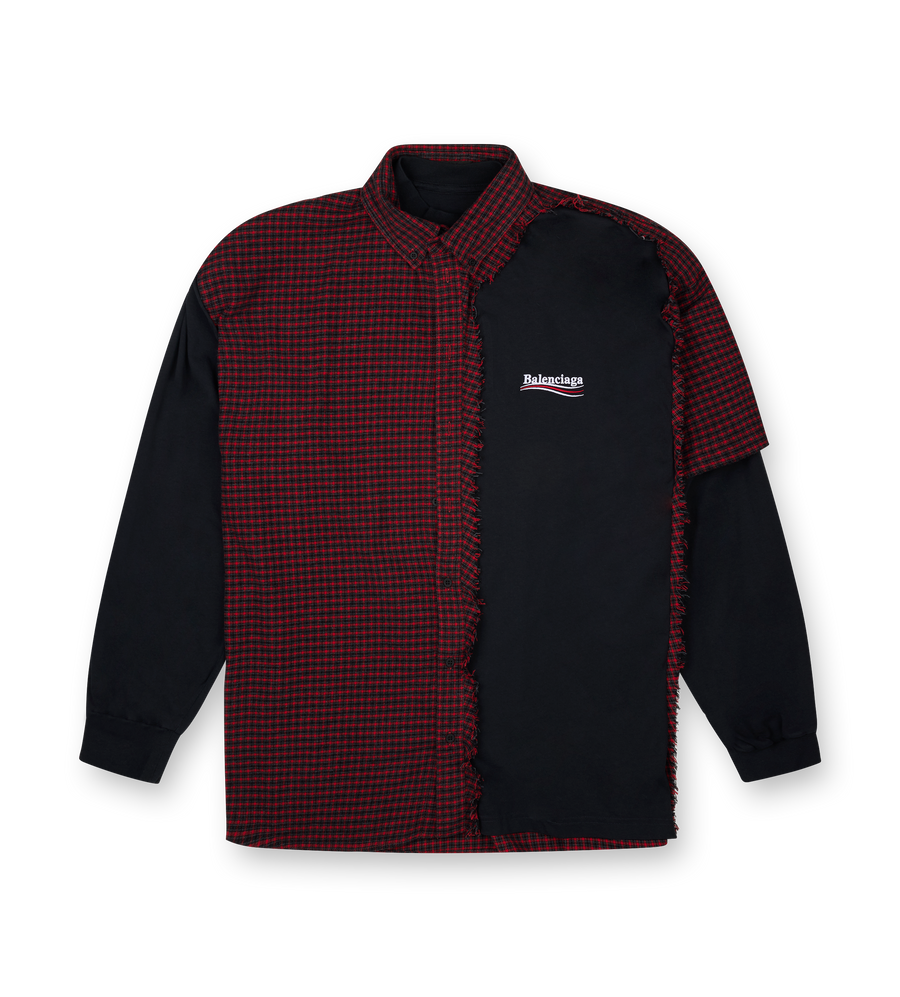 Balenciaga Patched Check Flannel Shirt in Black and Red