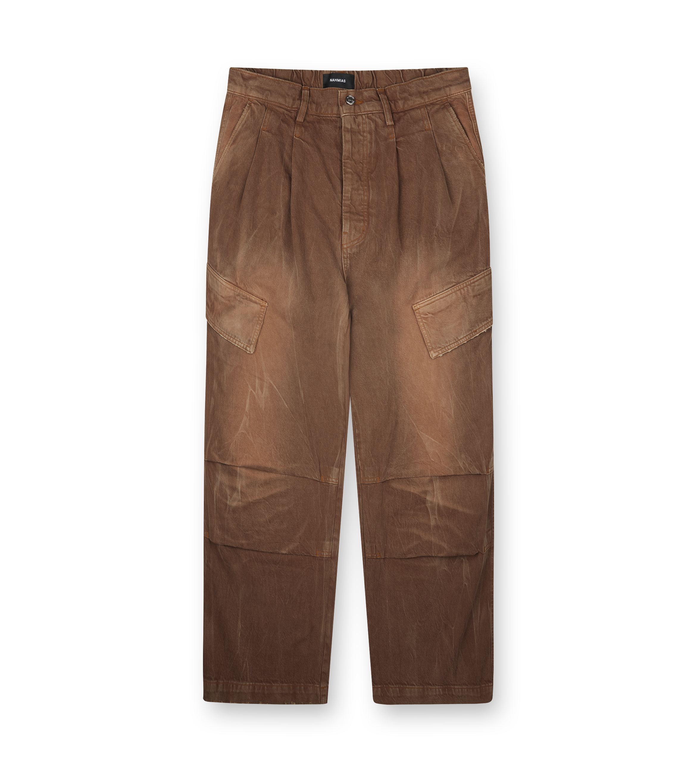 Nahmias Denim Cargo Trousers in Brown Faded Denim
