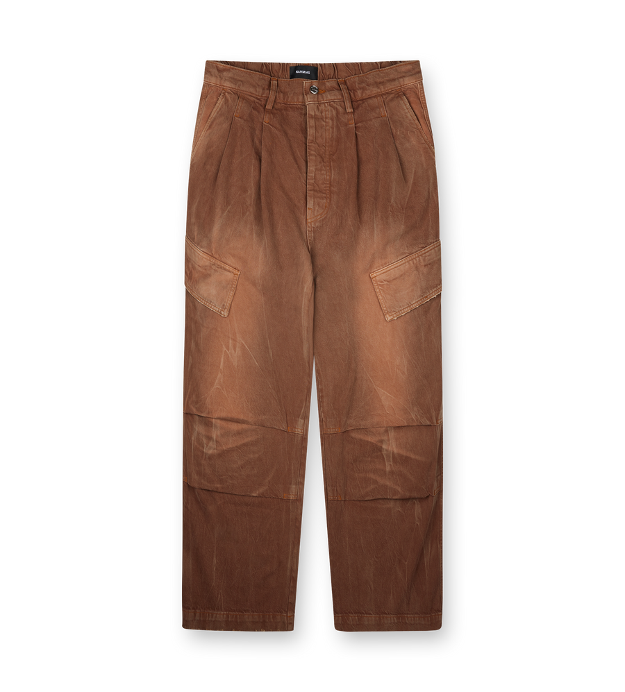 Nahmias Denim Cargo Trousers in Brown Faded Denim