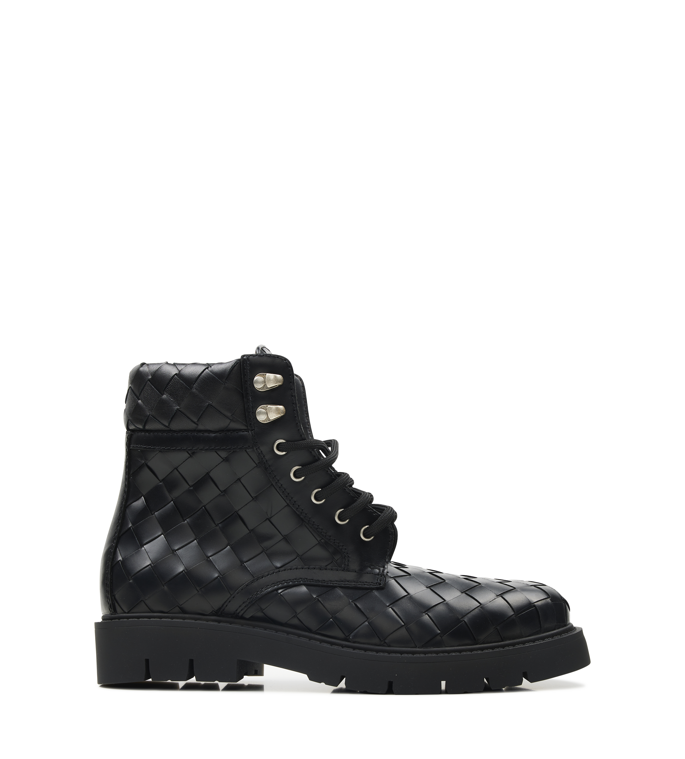 Bottega Veneta Haddock Lace-Up Ankle Boot in Black Leather