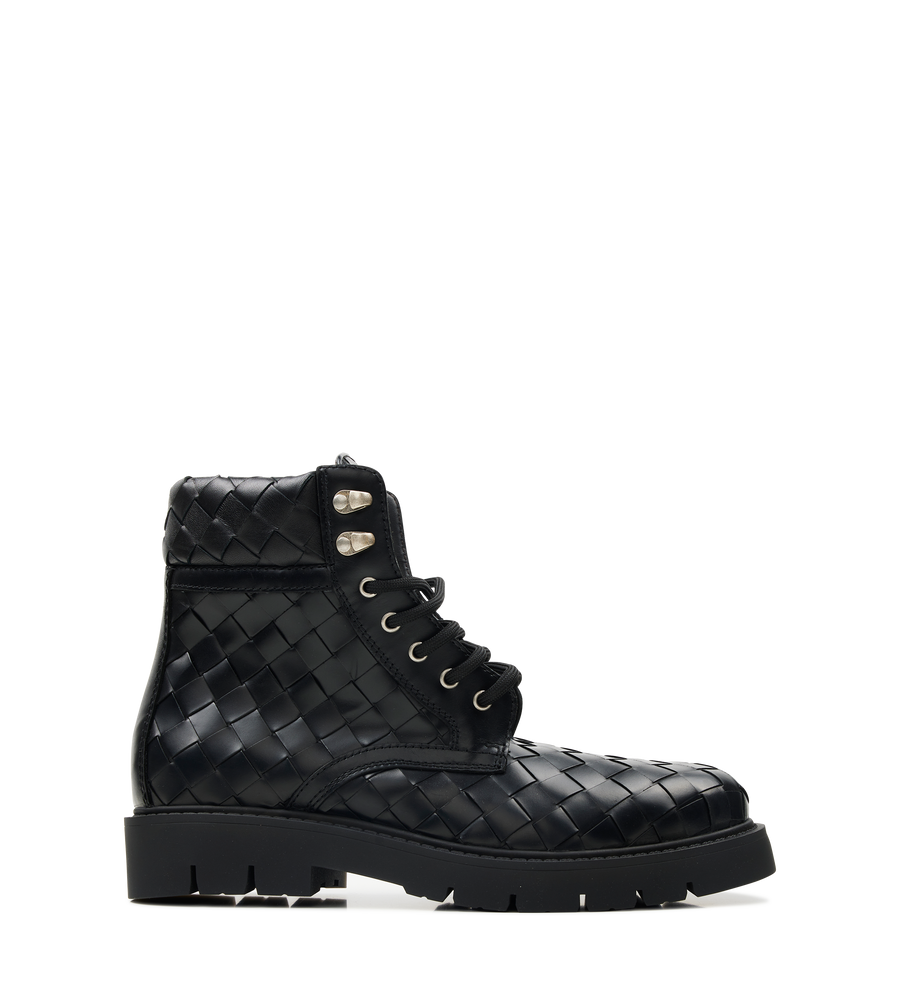 Bottega Veneta Haddock Lace-Up Ankle Boot in Black Leather