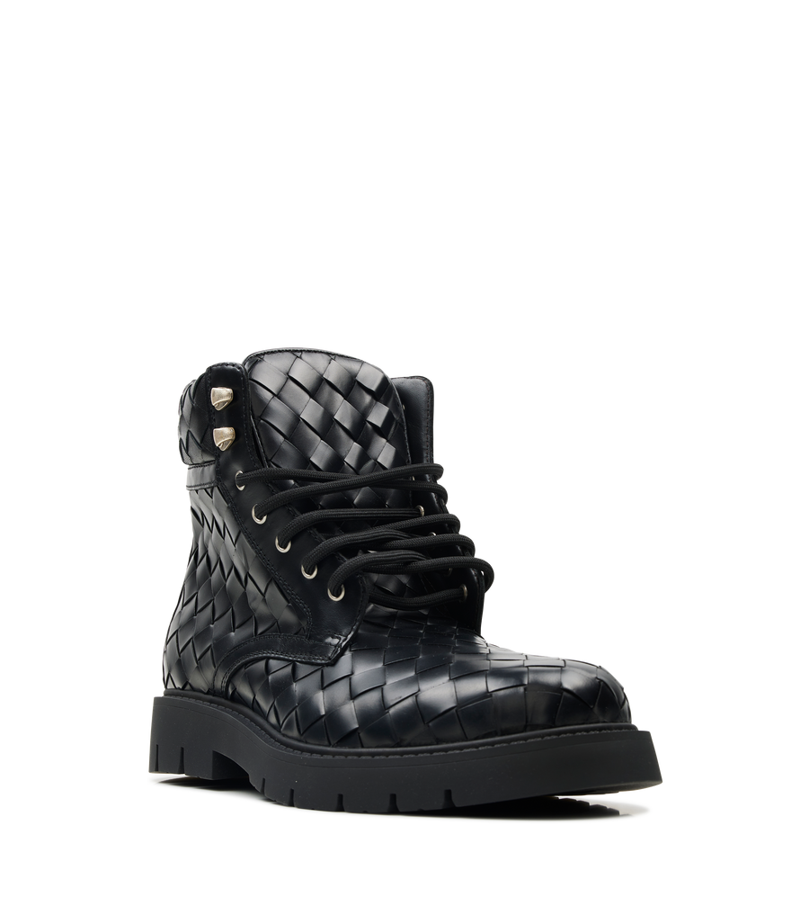 Bottega Veneta Haddock Lace-Up Ankle Boot in Black Leather