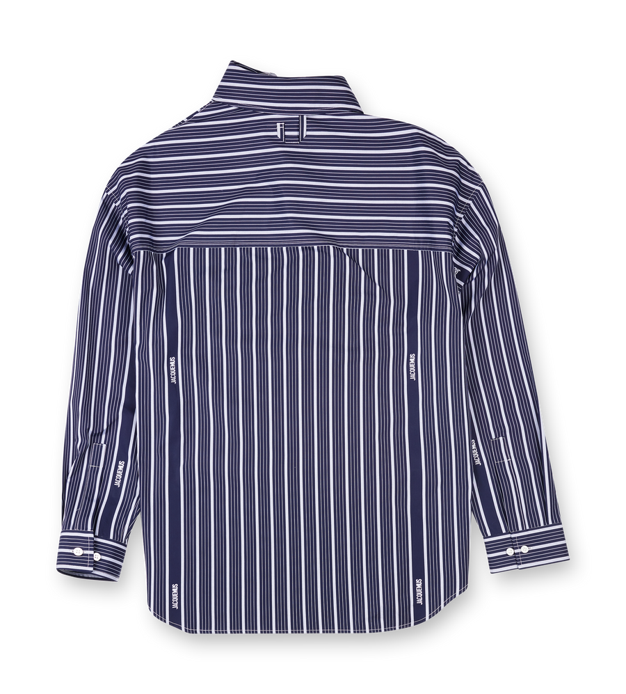 Jacquemus The Cuadro Long-Sleeve Shirt in Navy/White
