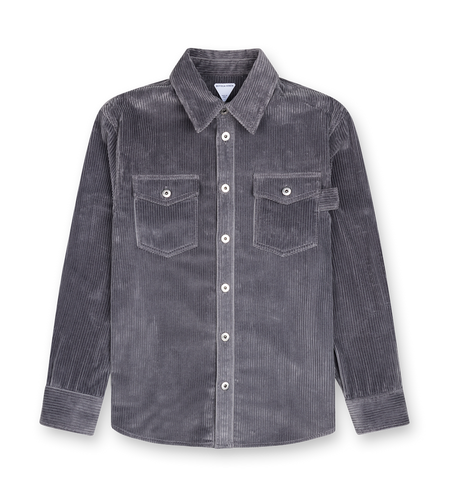Bottega Veneta mat katoenen corduroy overhemd in dondergrijs
