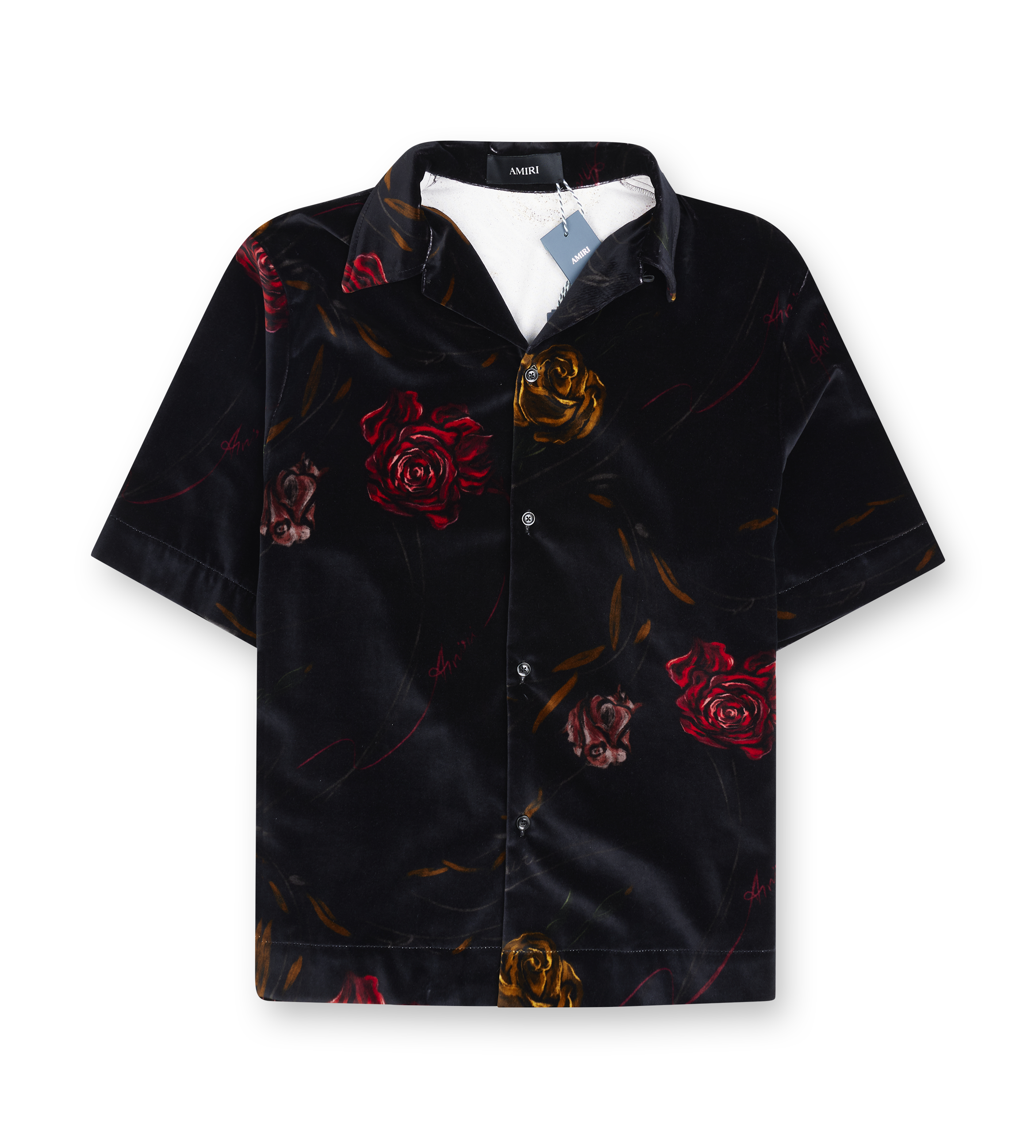 AMIRI Rose-Print Velvet Shirt in Black