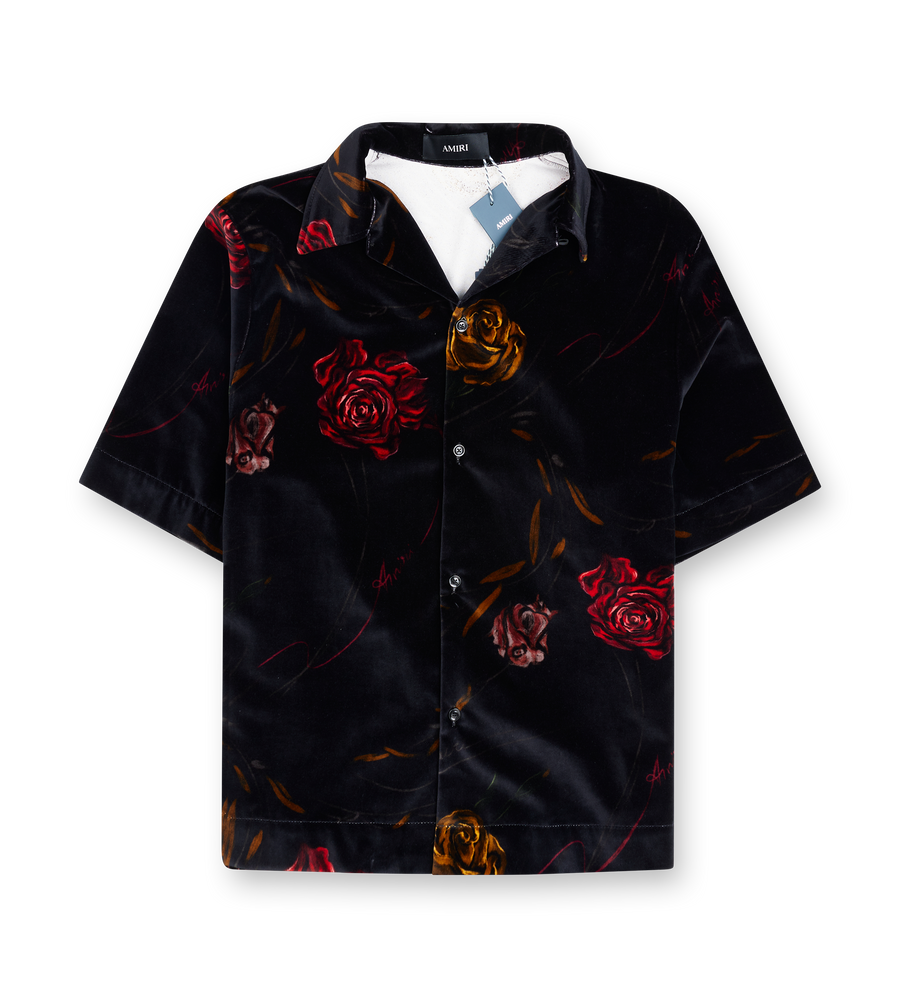 AMIRI Rose-Print Velvet Shirt in Black