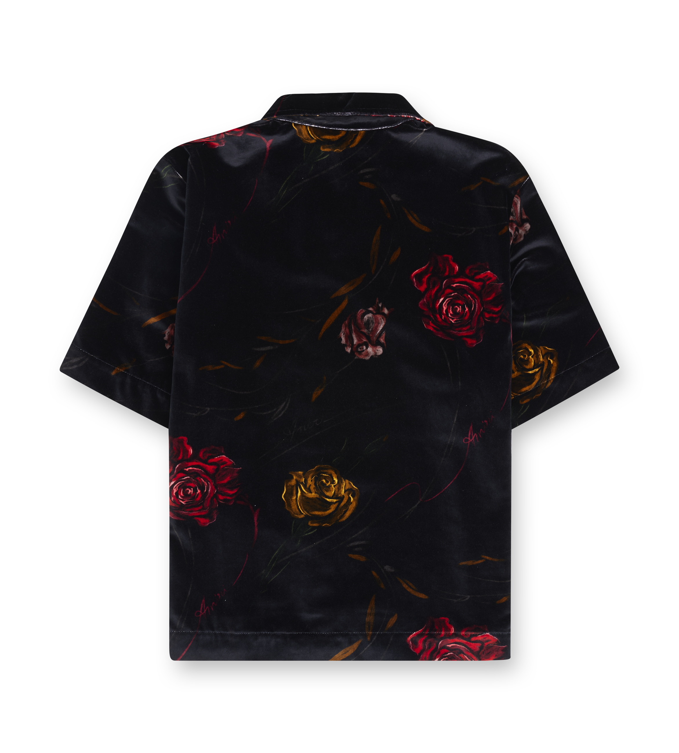 AMIRI Rose-Print Velvet Shirt in Black