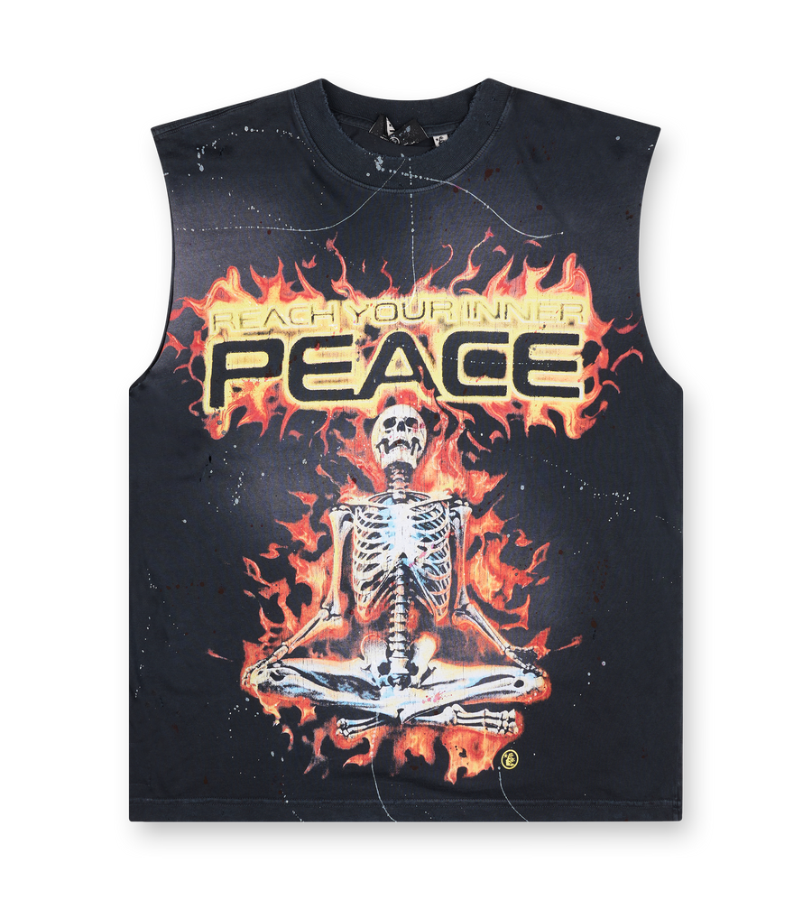 Inner Peace Skeleton Sleeveless Tee in Black