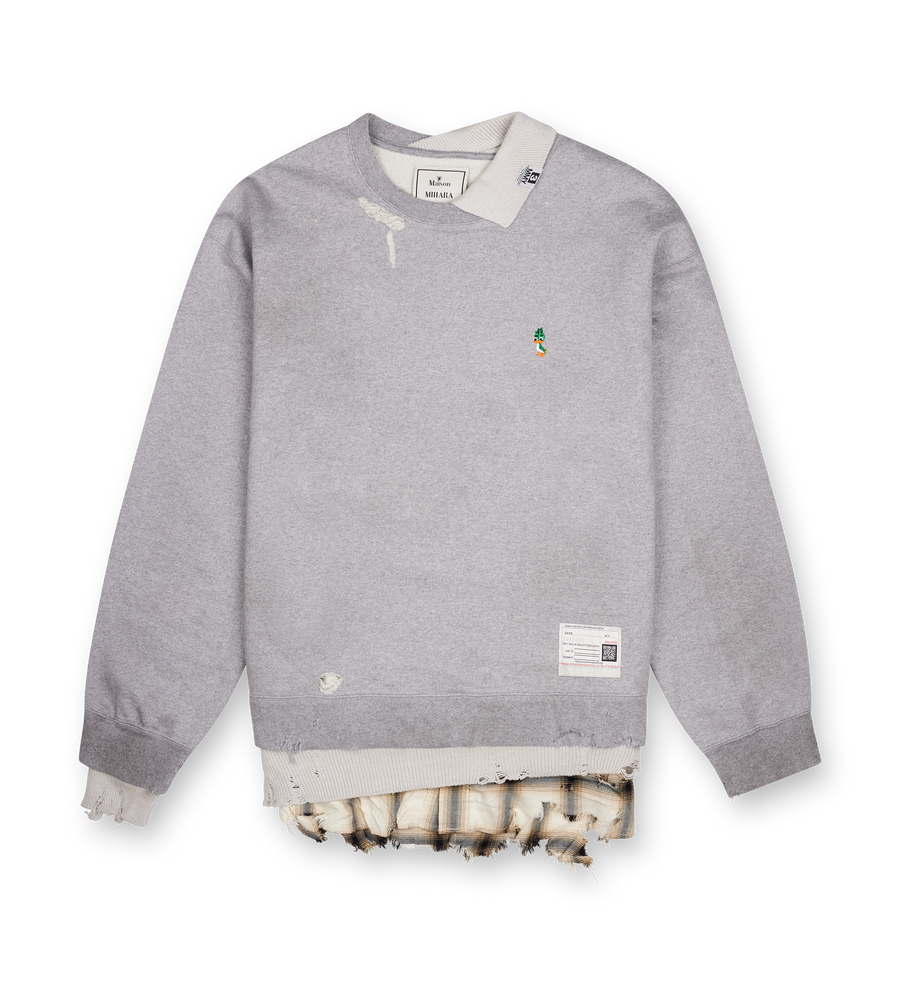 Maison Mihara Yasuhiro Layered Frayed Sweatshirt in Grey