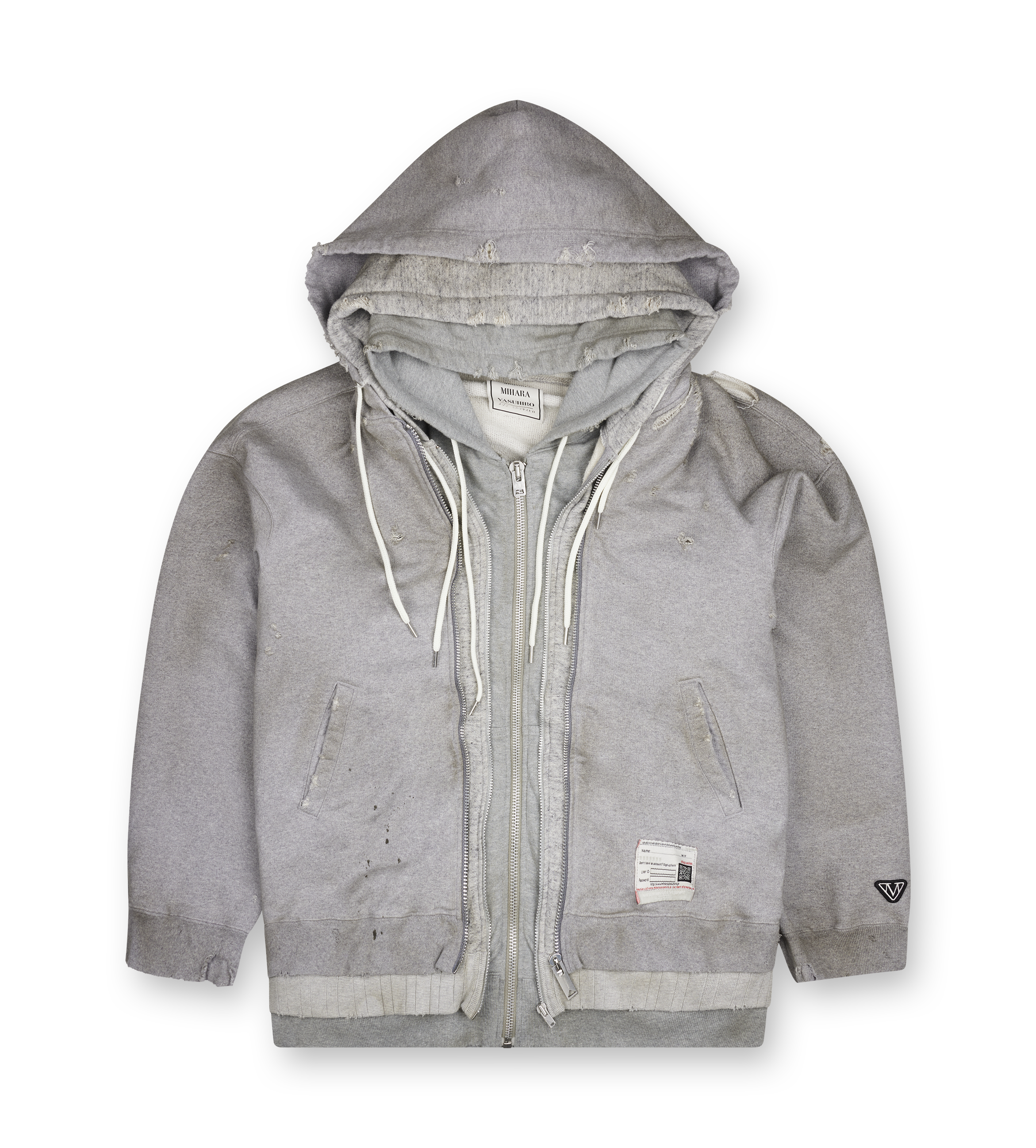 Maison Mihara Yasuhiro Triple Layered Zip-Up Hoodie in Grey