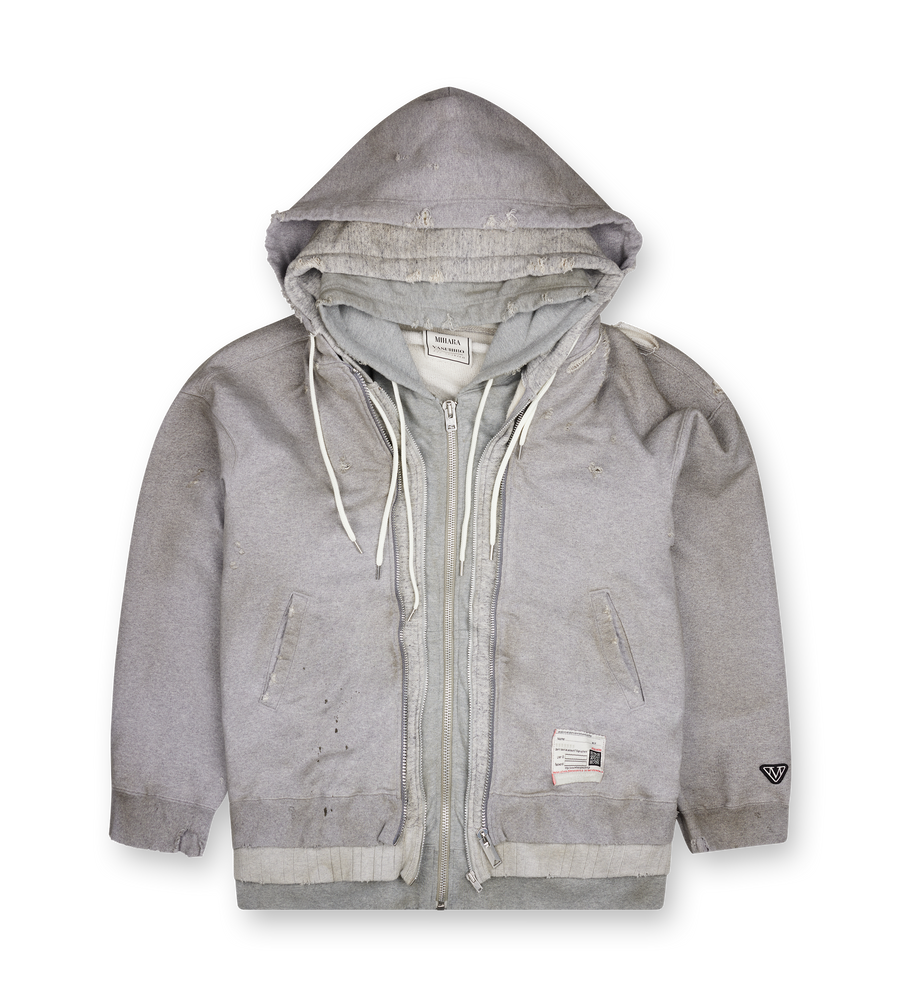 Maison Mihara Yasuhiro Triple Layered Zip-Up Hoodie in Grey