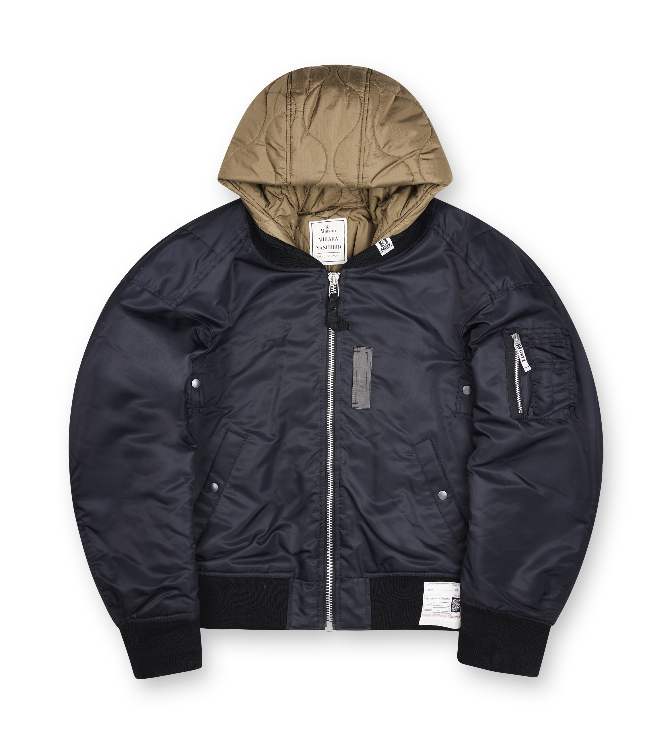 Maison Mihara Yasuhiro Extended Placket Hood Flight Jacket in Black