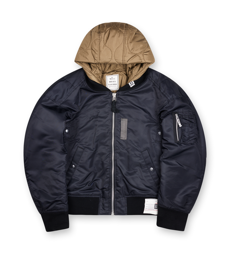 Maison Mihara Yasuhiro Extended Placket Hood Flight Jacket in Black