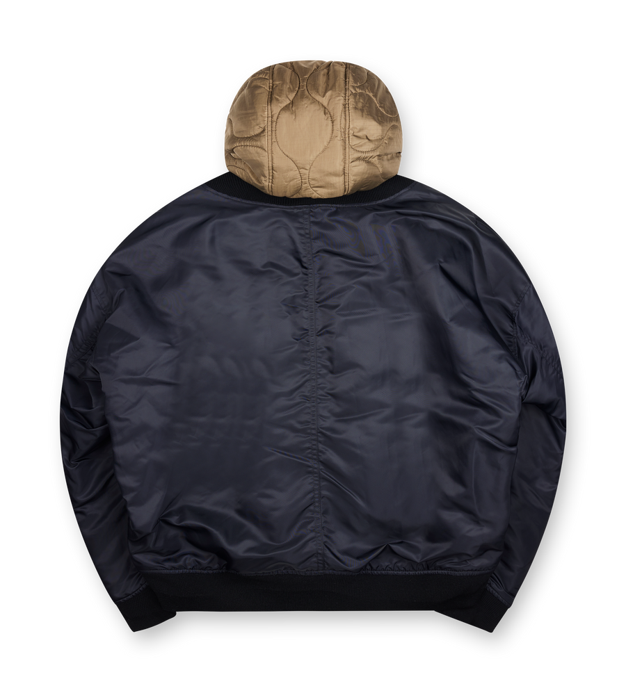 Maison Mihara Yasuhiro Extended Placket Hood Flight Jacket in Black