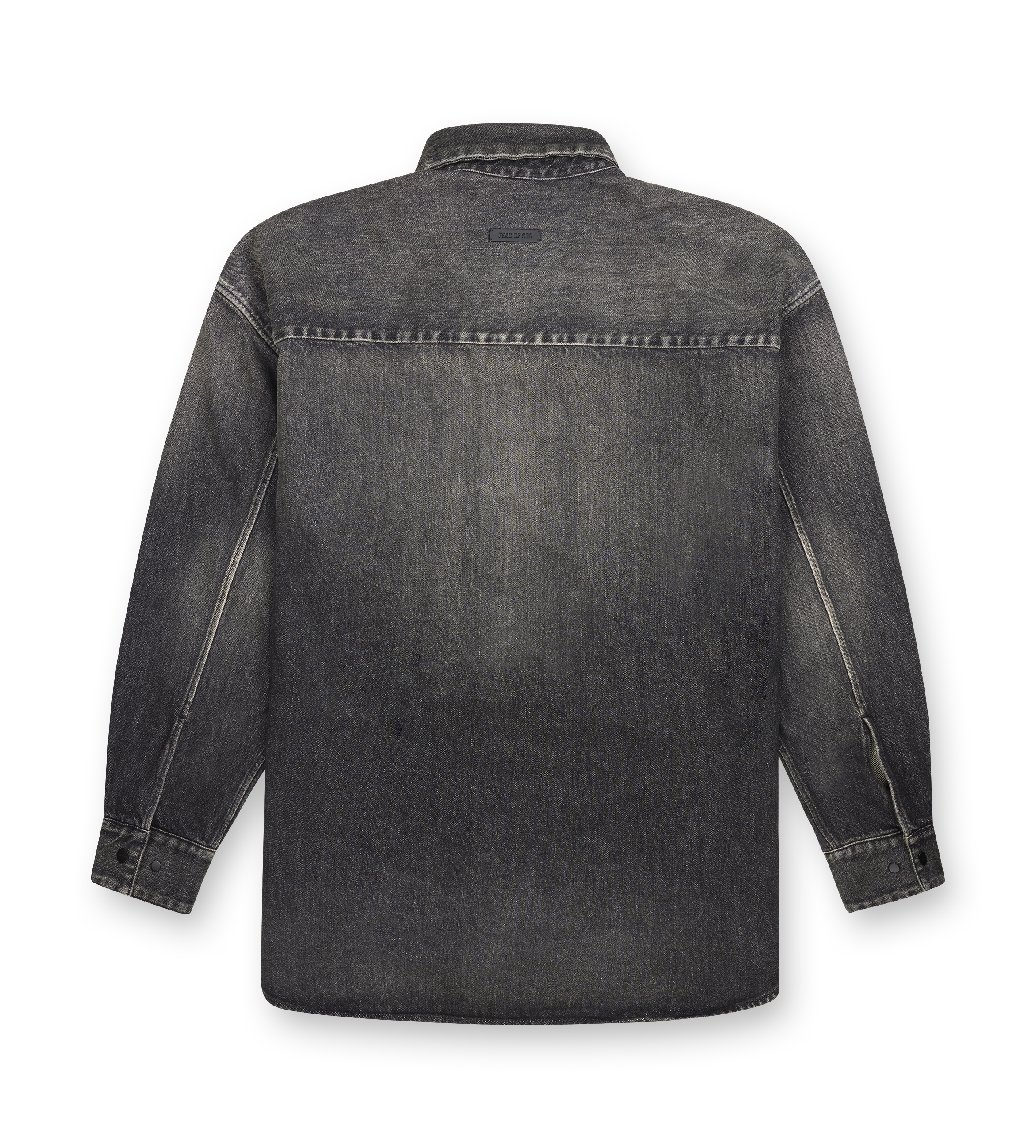 Fear of God Snap Front Overshirt in Stone-Washed Denim