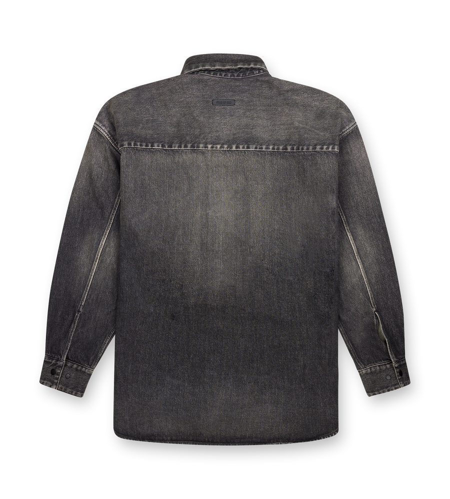 Fear of God Snap Front Overshirt in Stone-Washed Denim