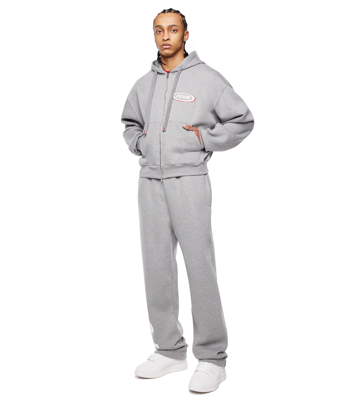 Reconstructed Circles Zip Up Hoodie Grey Melange