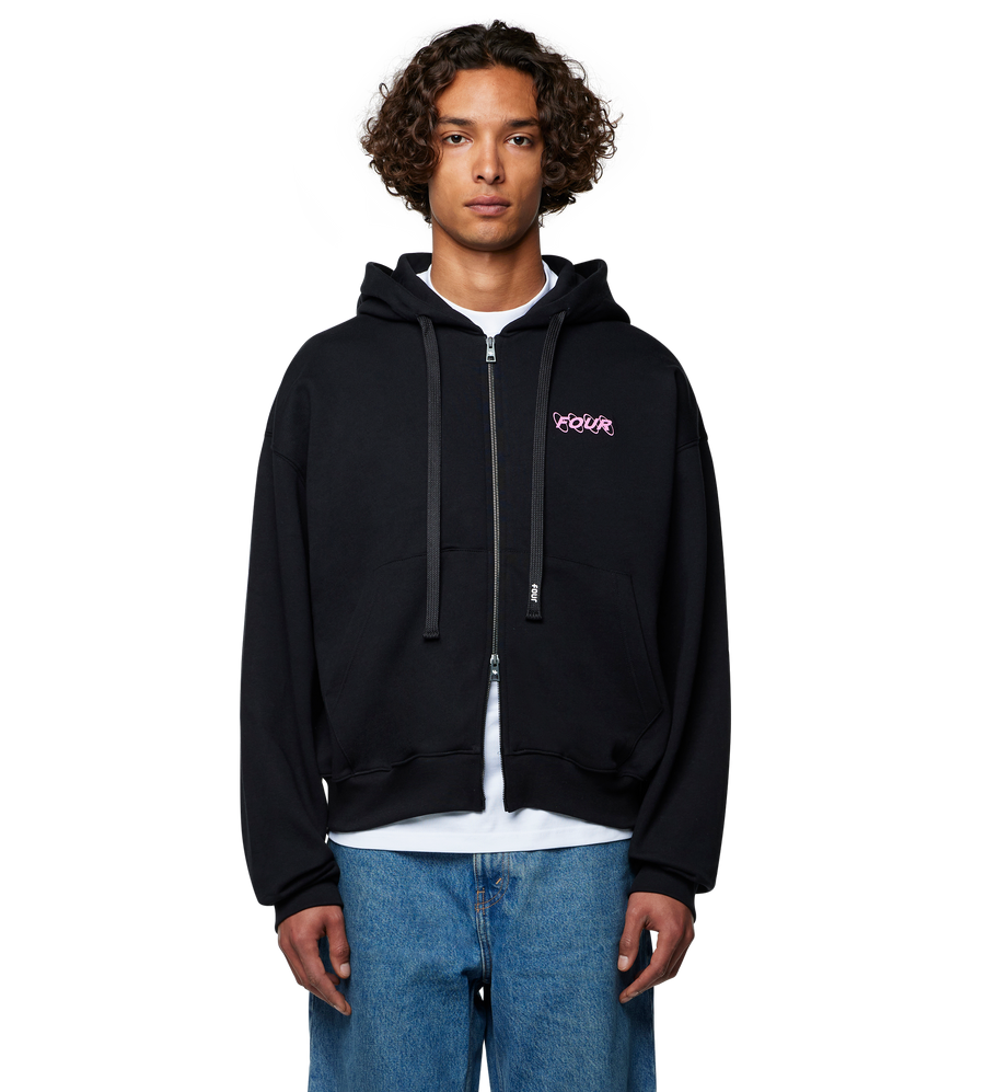 Circles Boxy Zip Up Hoodie Black/ Pink
