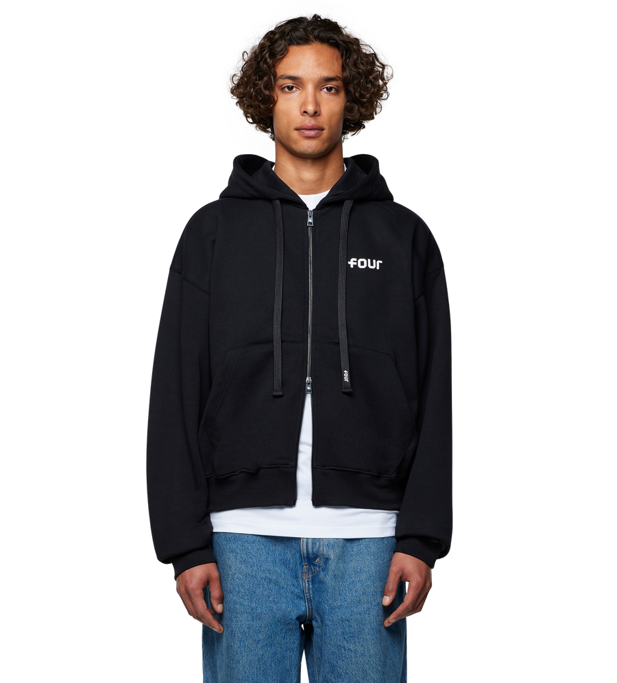Logo Boxy Zip Up Hoodie Black