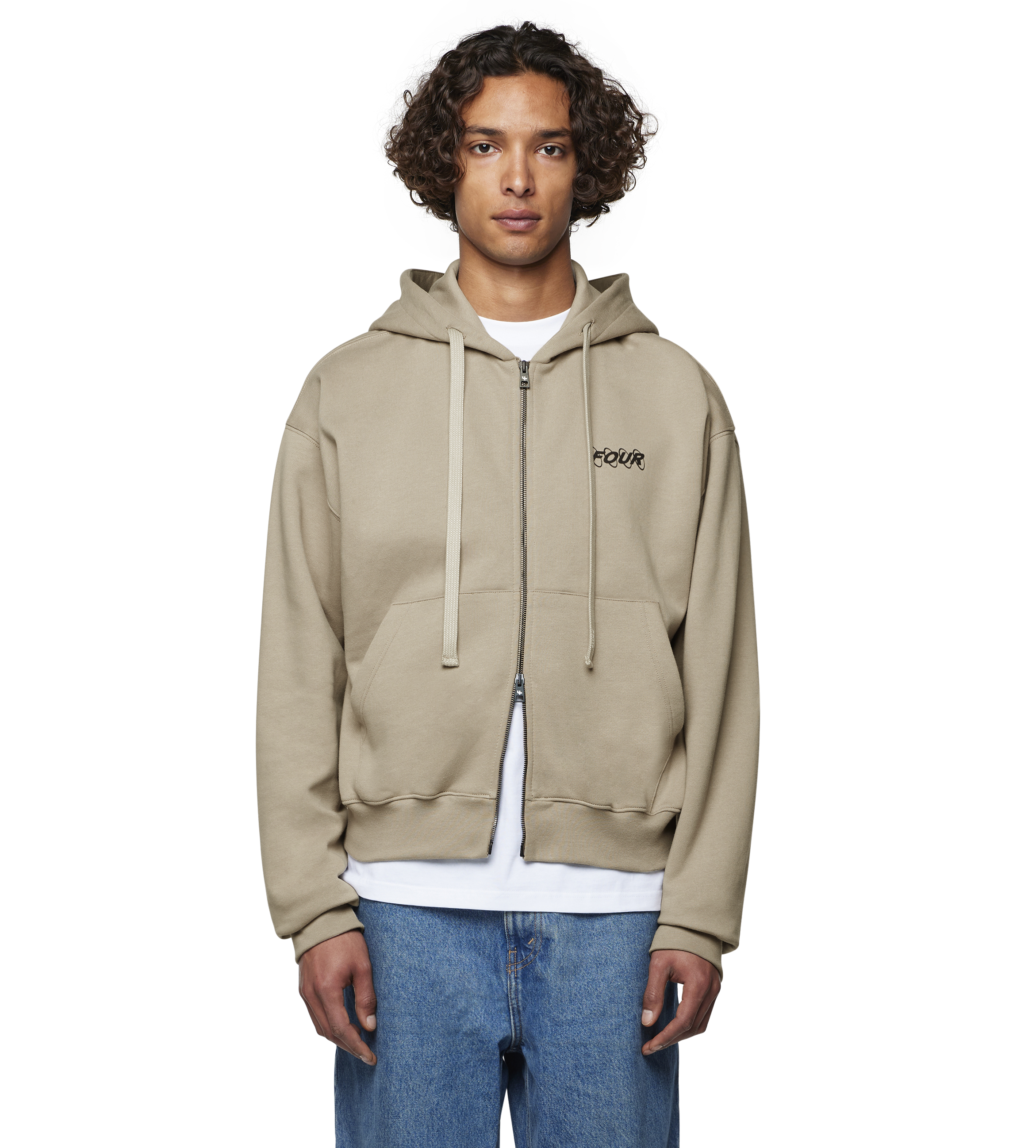 Circles Boxy Zip Up Hoodie Vintage Khaki 