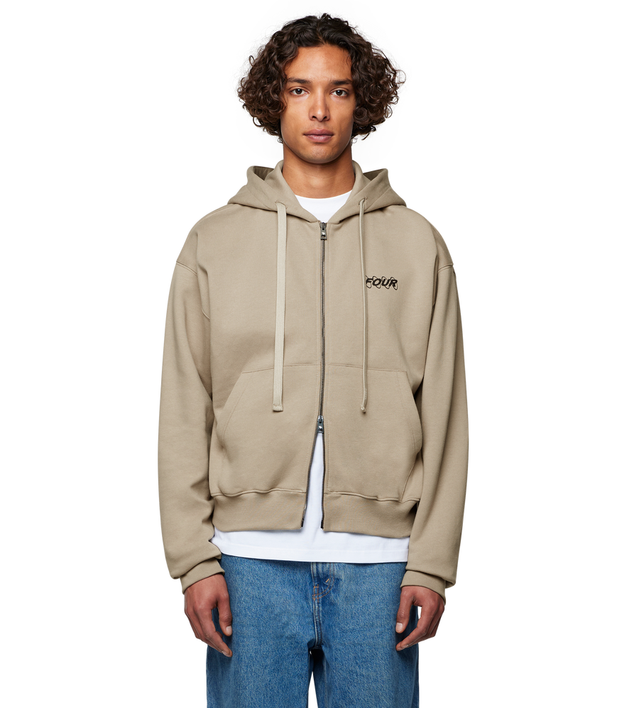 Circles Boxy Zip Up Hoodie Vintage Khaki 