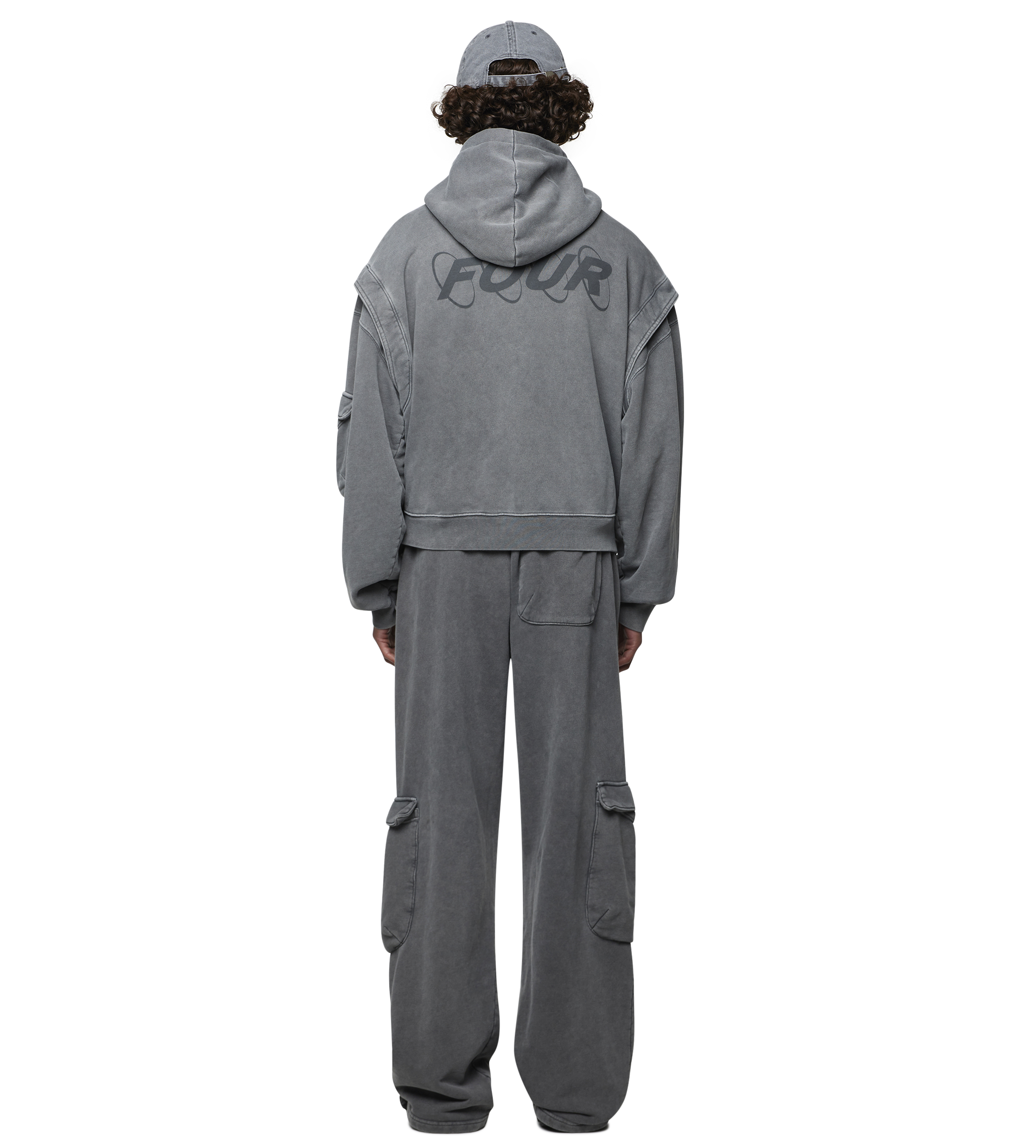 Circles Boxy Zip Up Hoodie Washed Mockingbird Grey