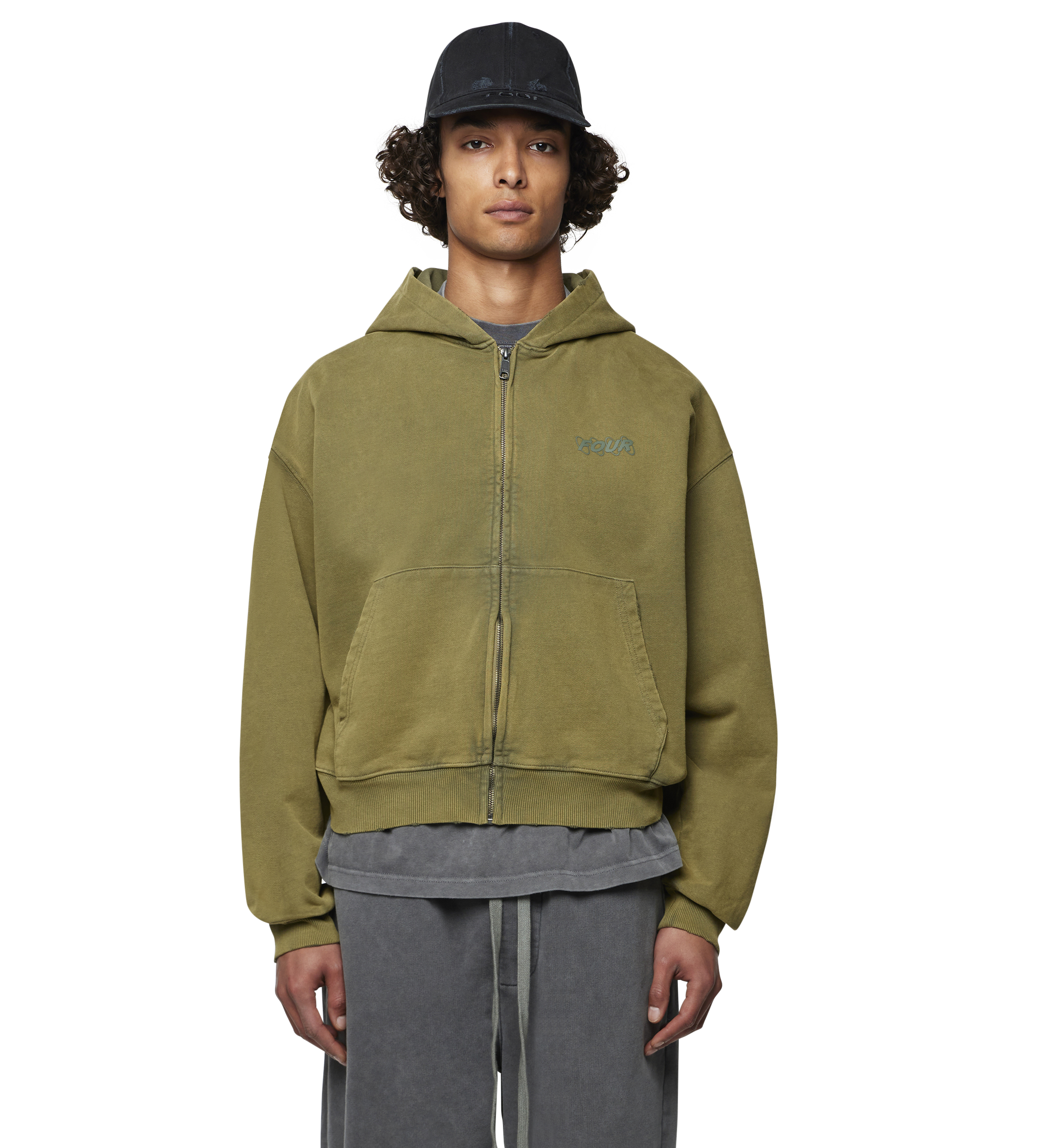 Circles Zip Up Hoodie Washed Olive