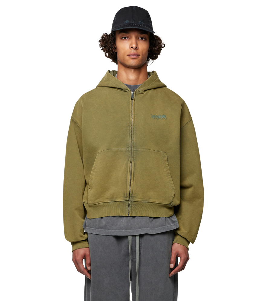 Circles Zip Up Hoodie Washed Olive