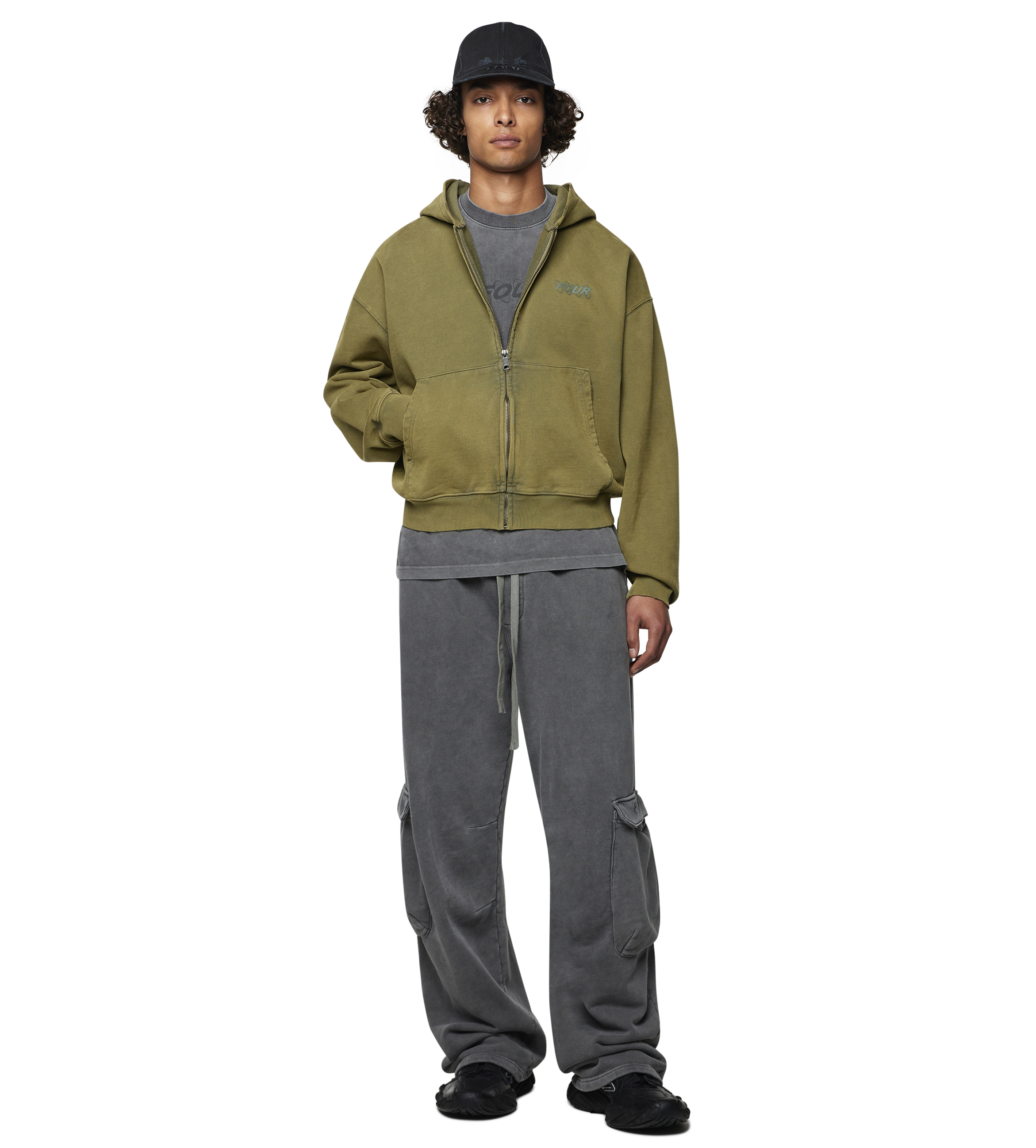 Circles Zip Up Hoodie Washed Olive