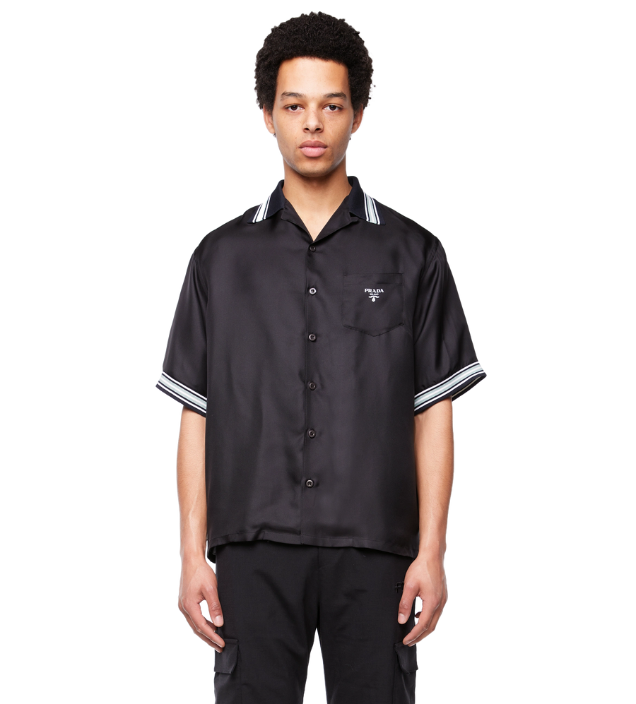 Short-Sleeved Silk Twill Shirt Black