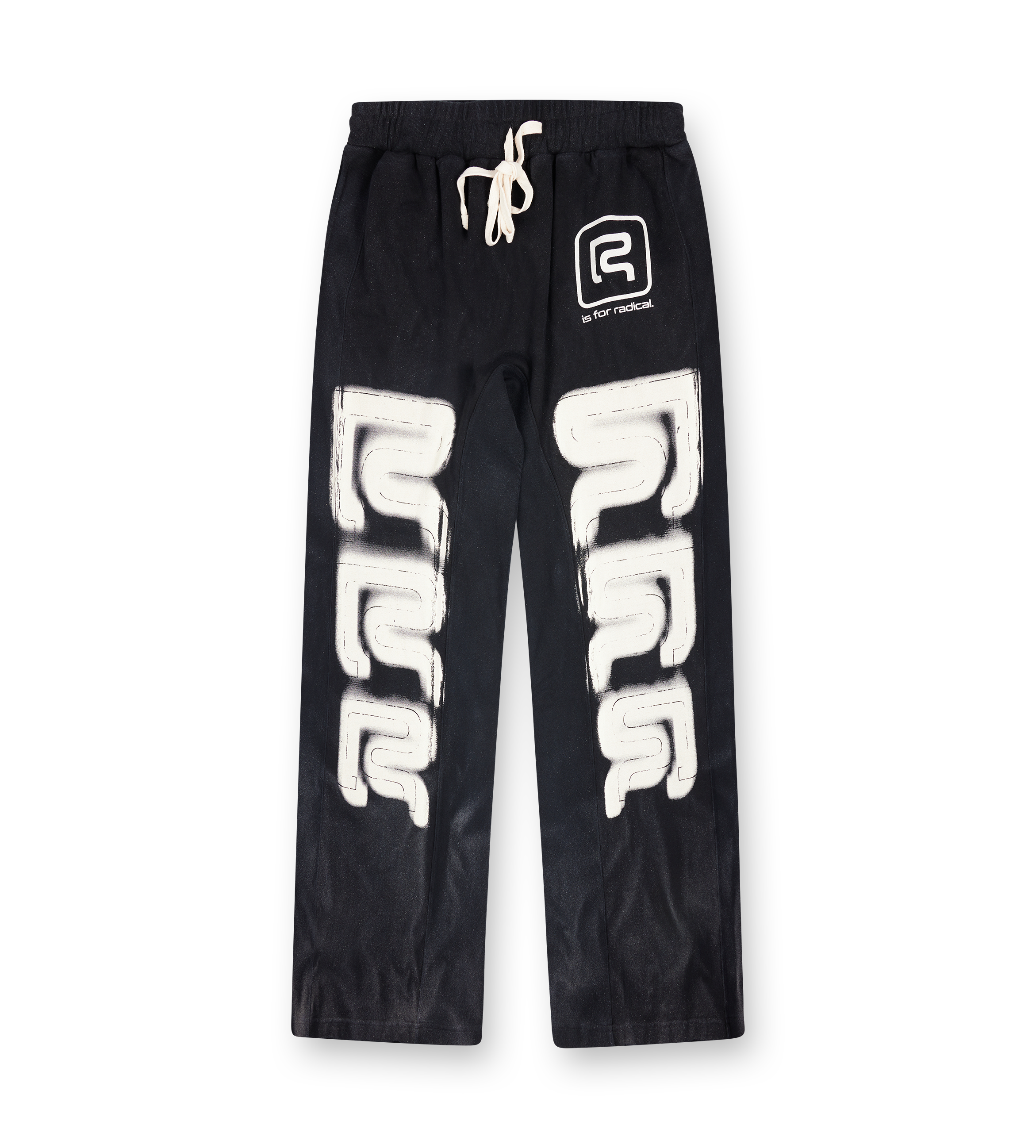 123 Rivington Logo Faster Flight Sweatpants in Mechanic Black with relaxed fit and oversized logo prints along both legs.