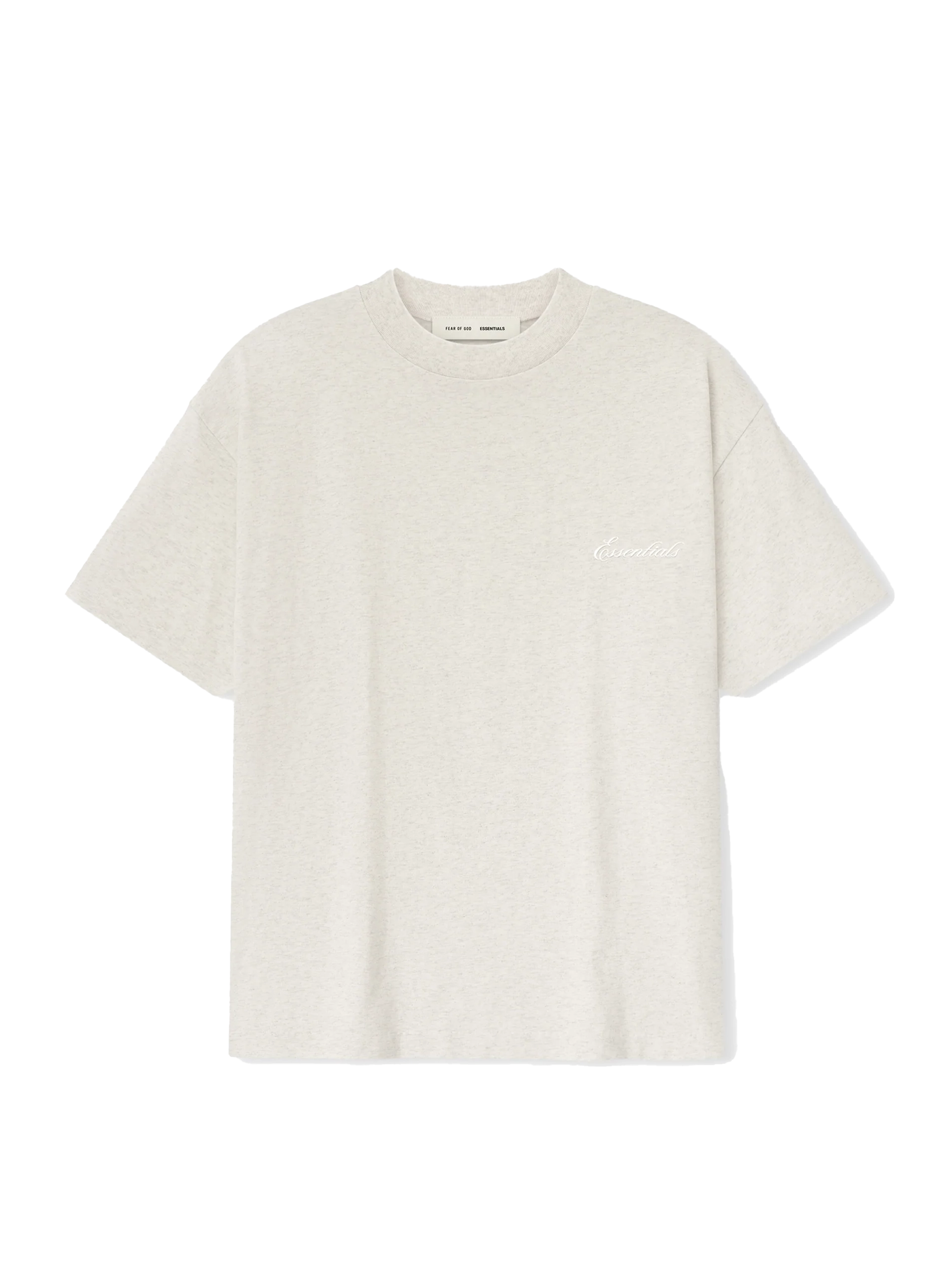 Fear of God Essentials Embroidered Classic Short Sleeve Tee in Oatmeal Heather
