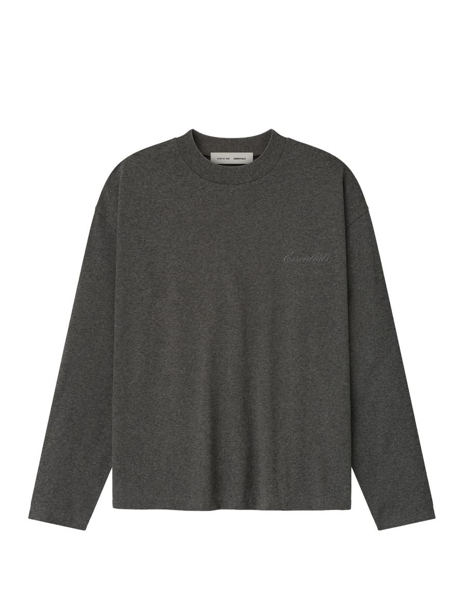 Fear of God Essentials Embroidered Classic Fit Long Sleeve in Charcoal Heather