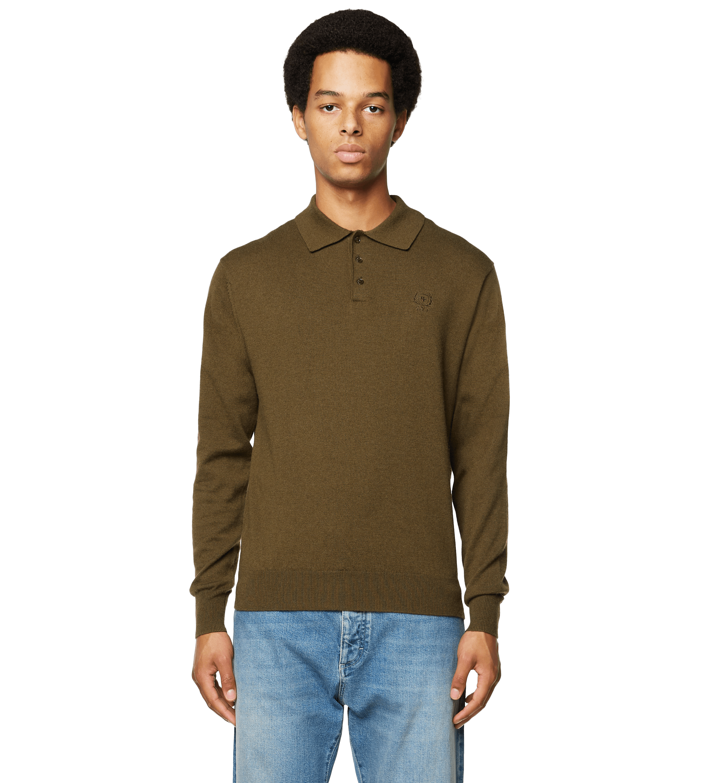 Knitted Long Sleeve Polo Green