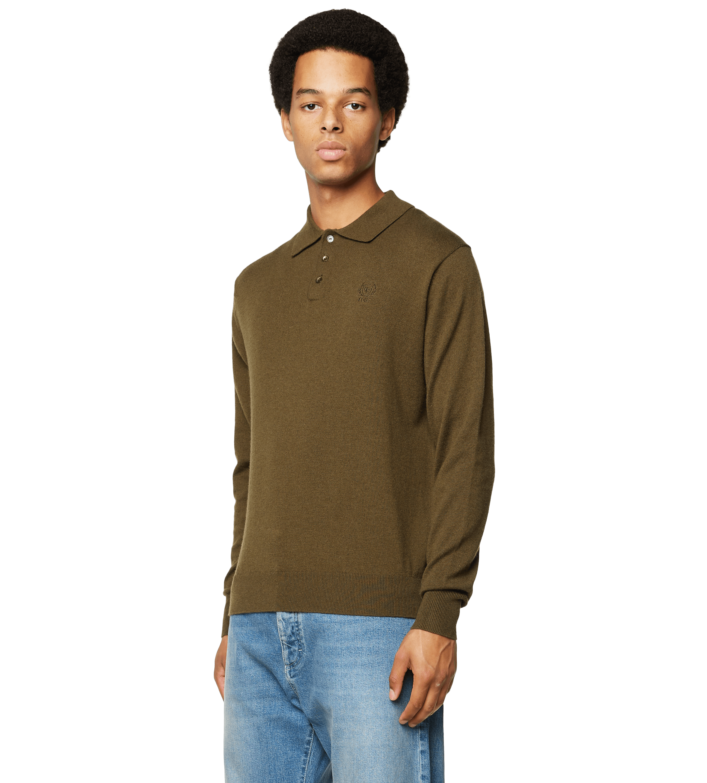Olive green long sales sleeve polo shirt