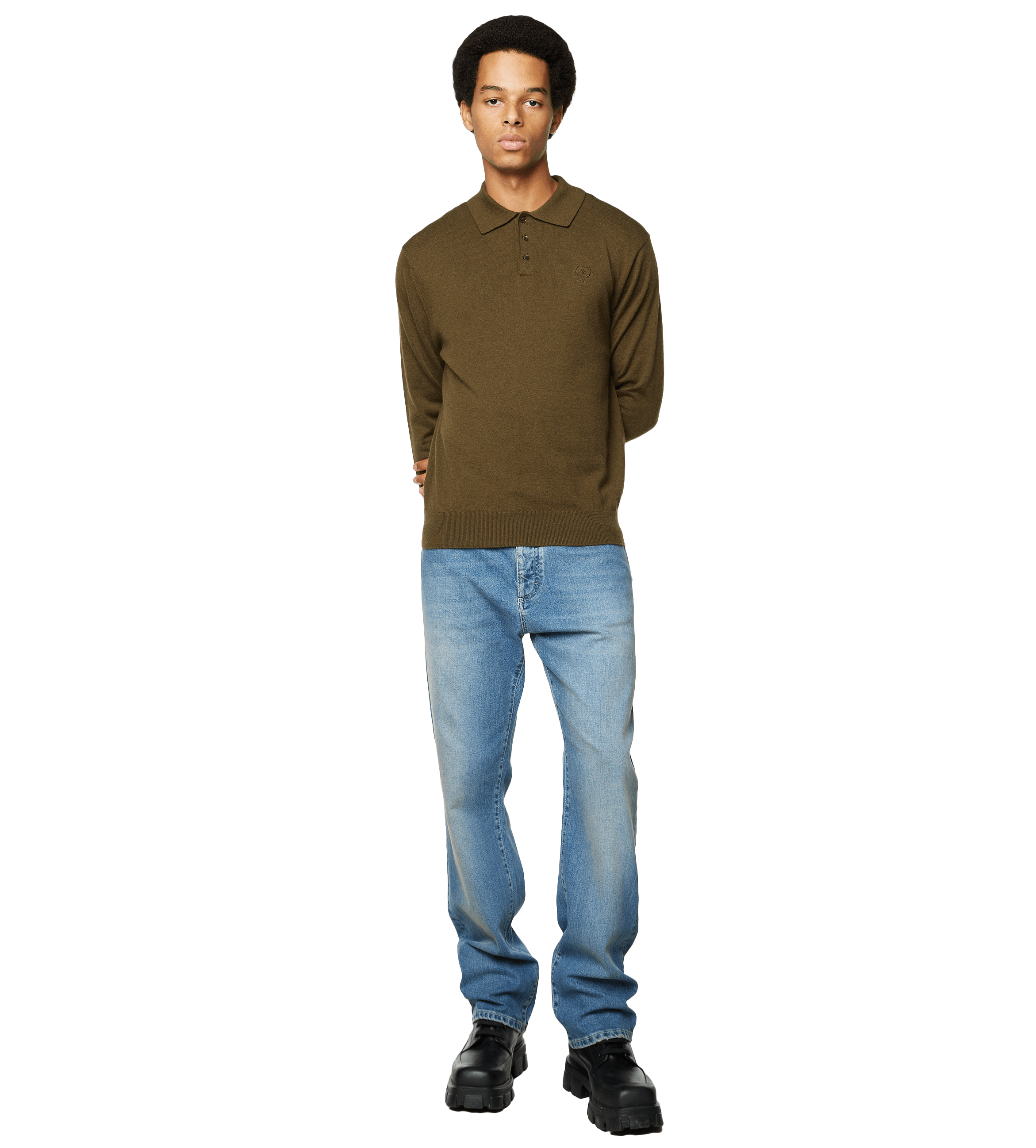 Knitted Long Sleeve Polo Green