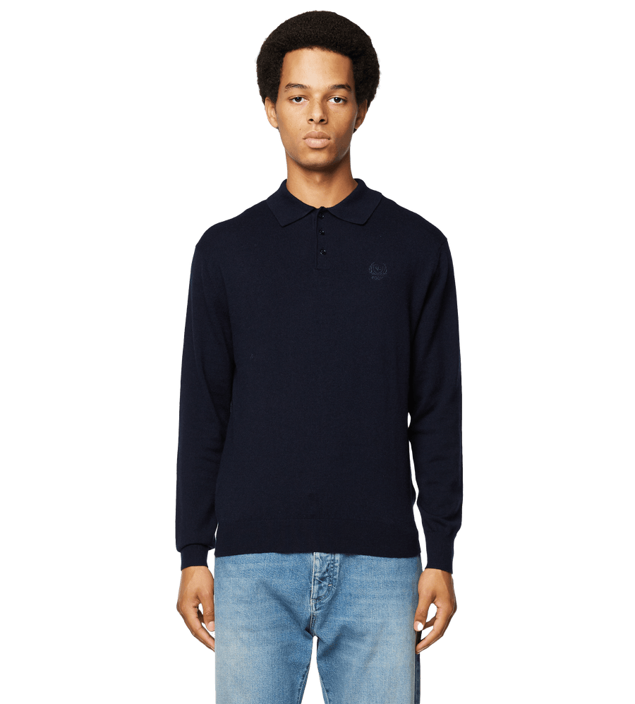 Knitted Long Sleeve Polo Navy